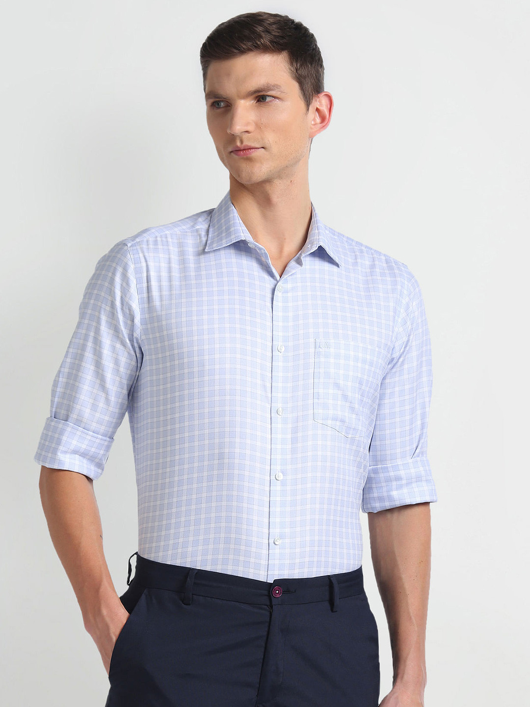 Arrow Grid Tattersall Checks Checked Spread Collar Cotton Autopress Formal Shirt
