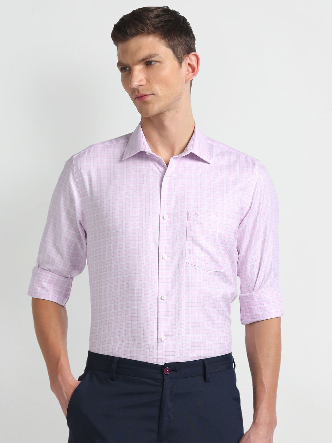 Arrow Spread Collar Grid Tattersall Checks Opaque Checked Cotton Autopress Formal Shirt