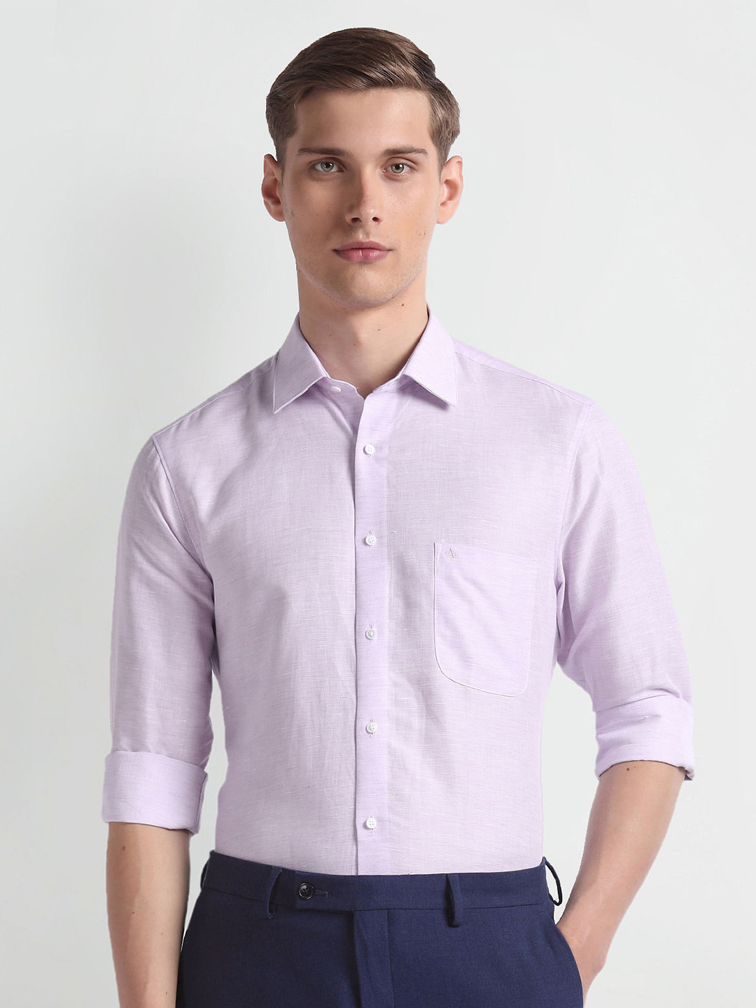 Arrow Textured Long Sleeves Linen Cotton Twill 1851 Formal Shirt