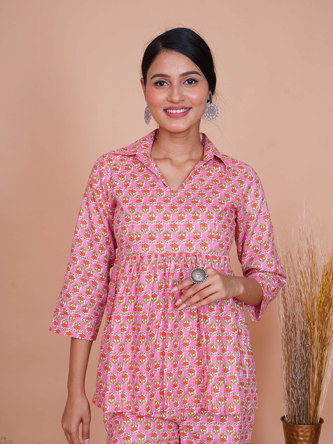 Salvia Sky Printed Cotton Shirt Style Top