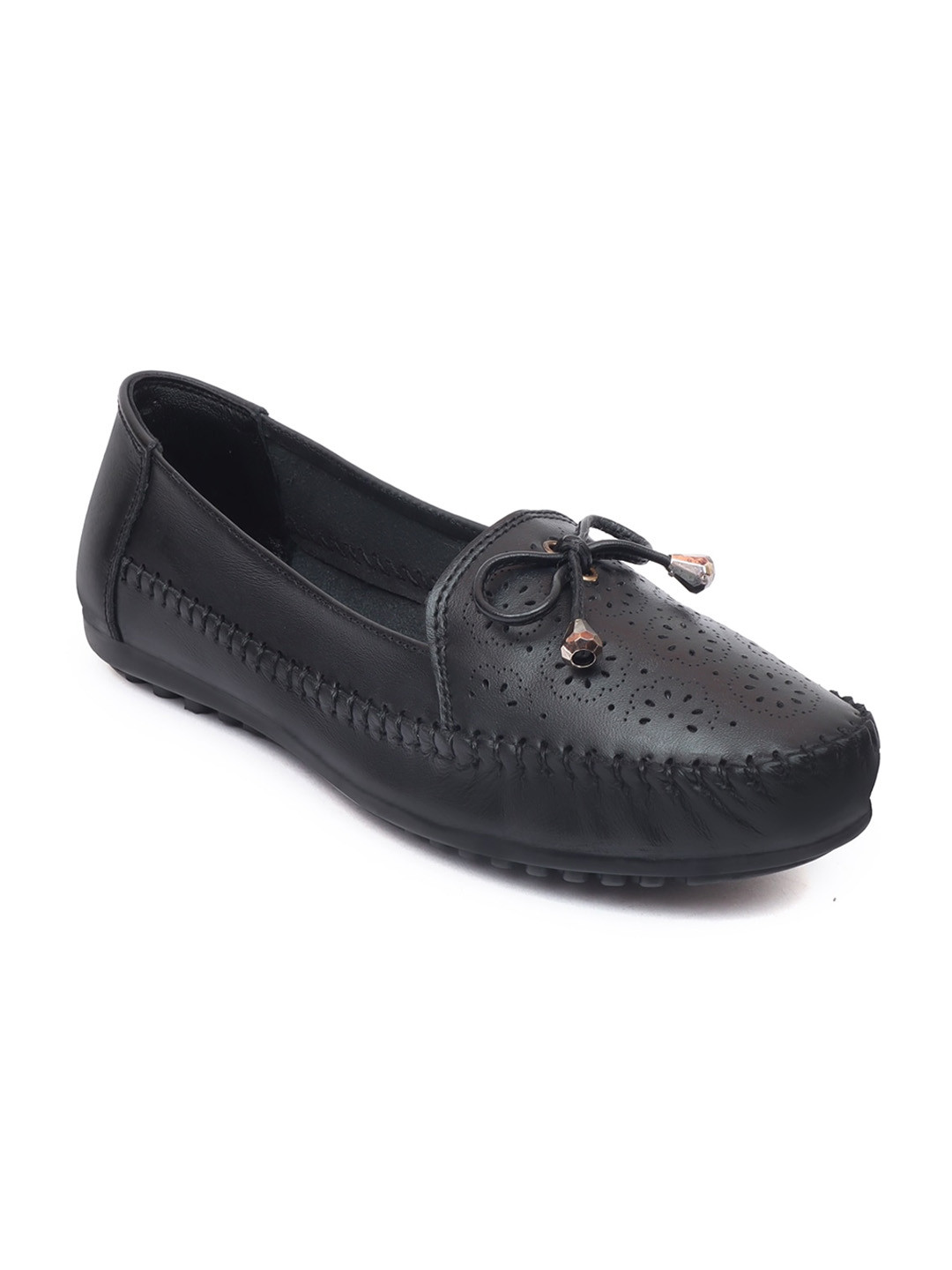 Zoom Shoes Women Perforations Round Toe Bows Lightweight Leather Loafers