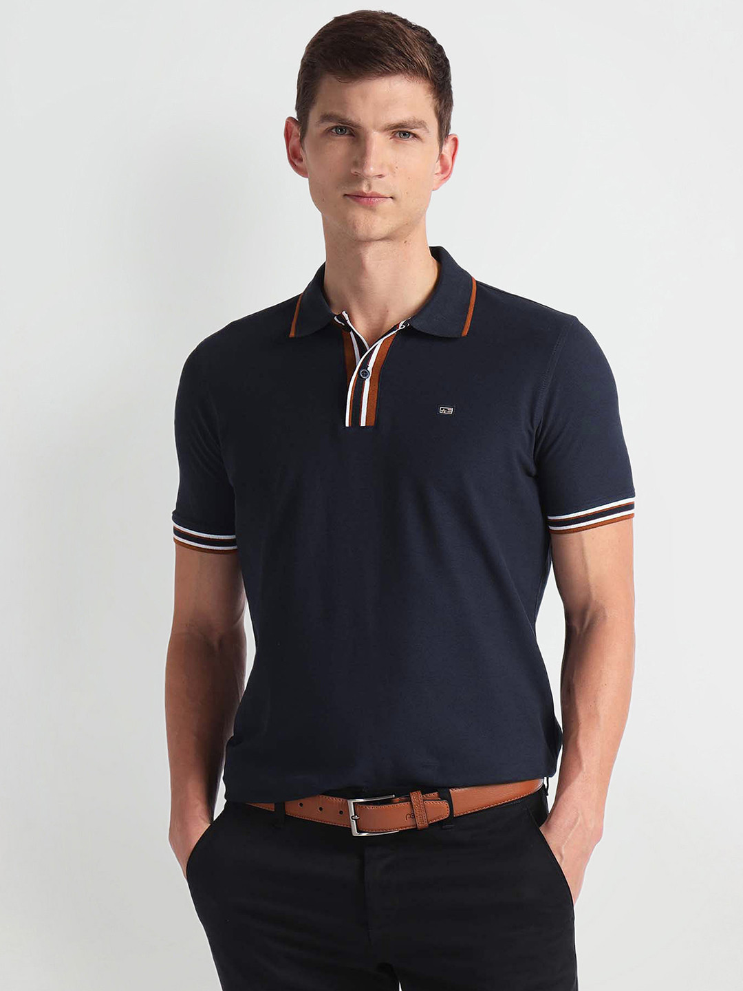 Arrow Sport Minimal stripes Polo Collar Short Sleeves Cotton Regular Fit Casual T-shirt