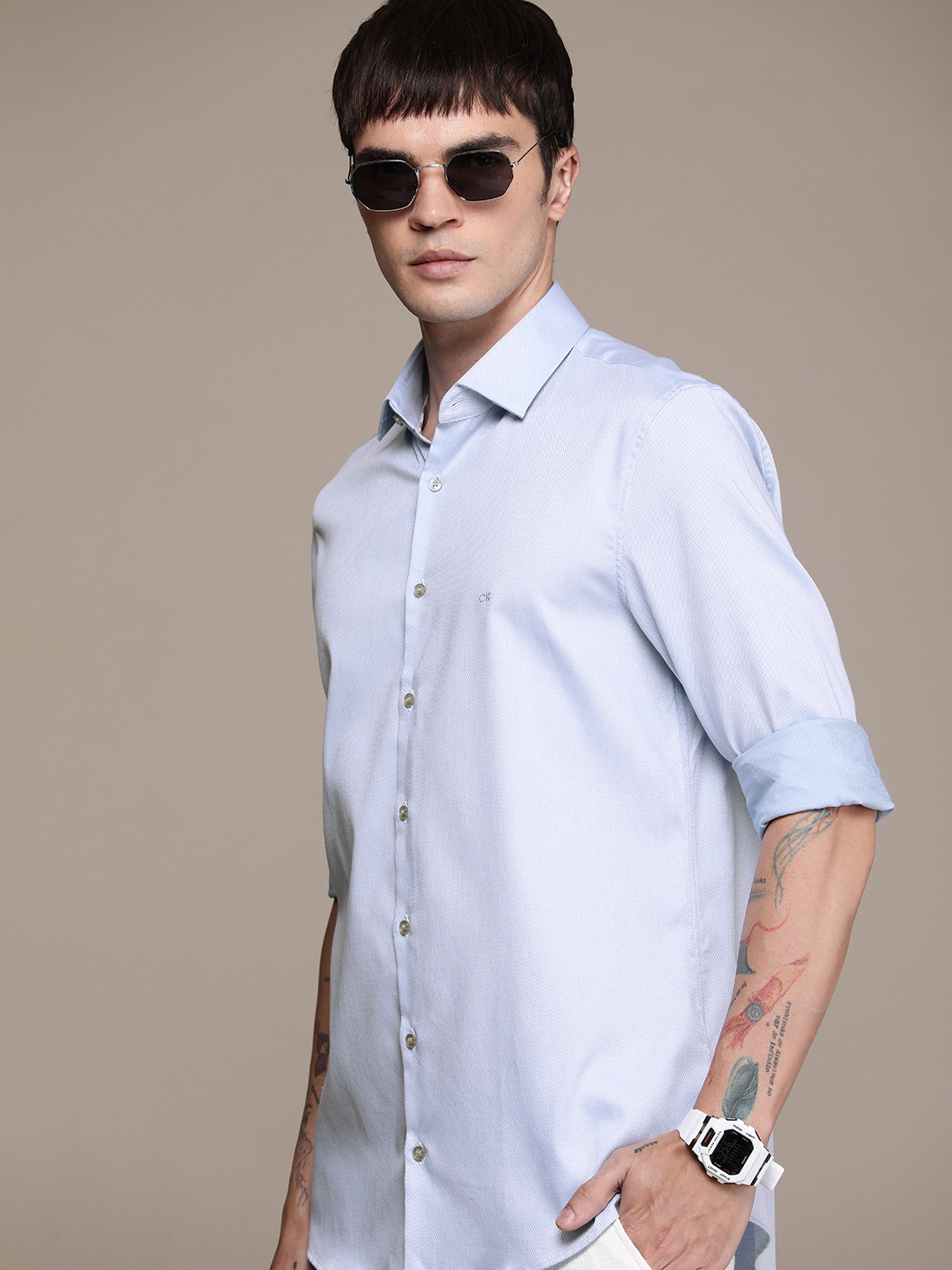 Calvin Klein Jeans Self Design Slim Fit Casual Shirt