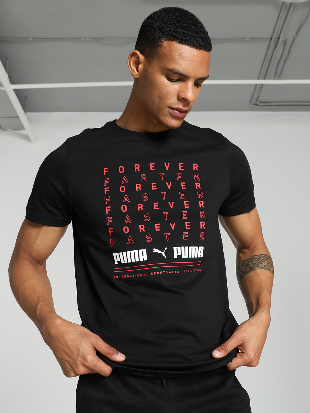 Puma Box Graphic Printed Cotton Slim Fit Tshirts