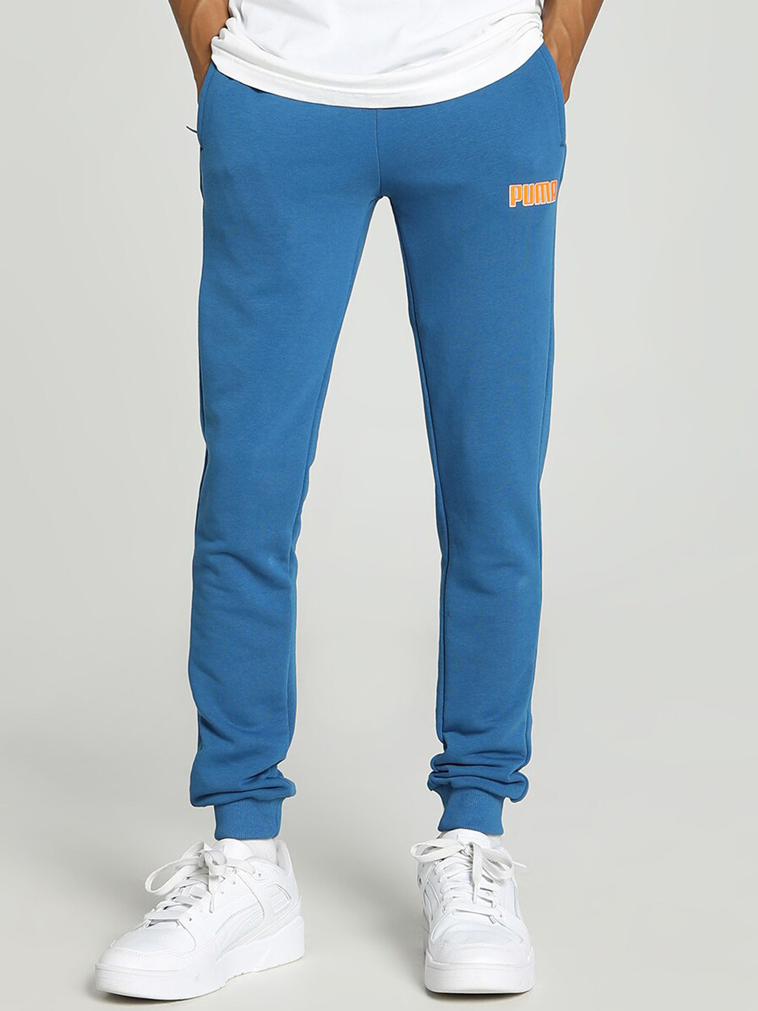 Puma Men Zippered Graphic Printed Cotton Mid-Rise Slim Fit Joggers