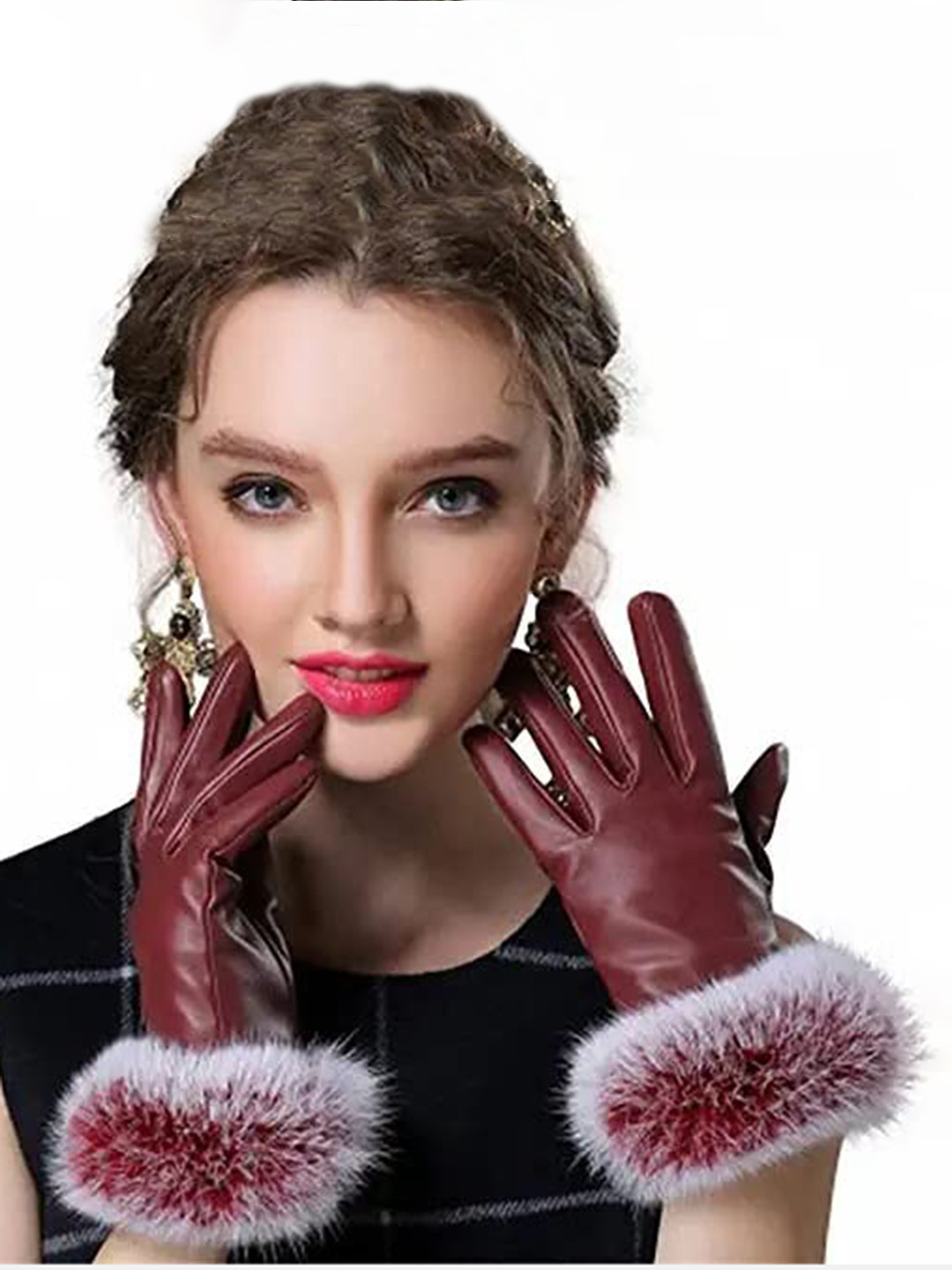 Alexvyan Women Solid Snow-Proof Winter leather Touch Screen Soft & Warm Gloves
