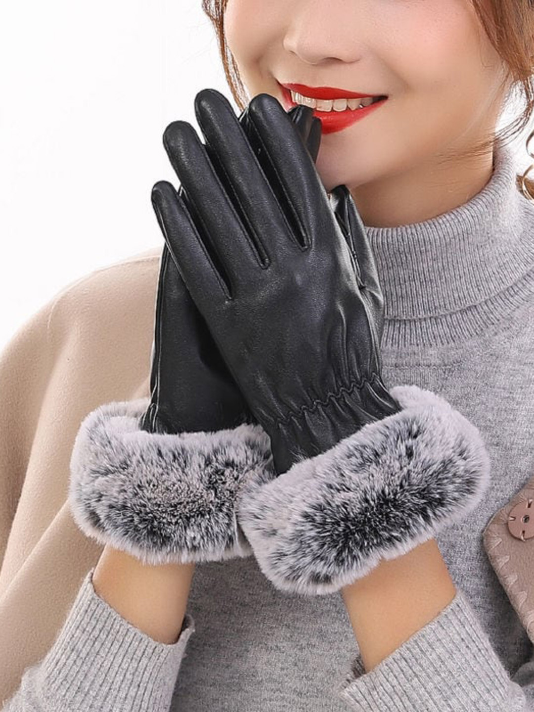 Alexvyan Women Leather Winter Touchscreen Wind & Snow Proof Warm Gloves