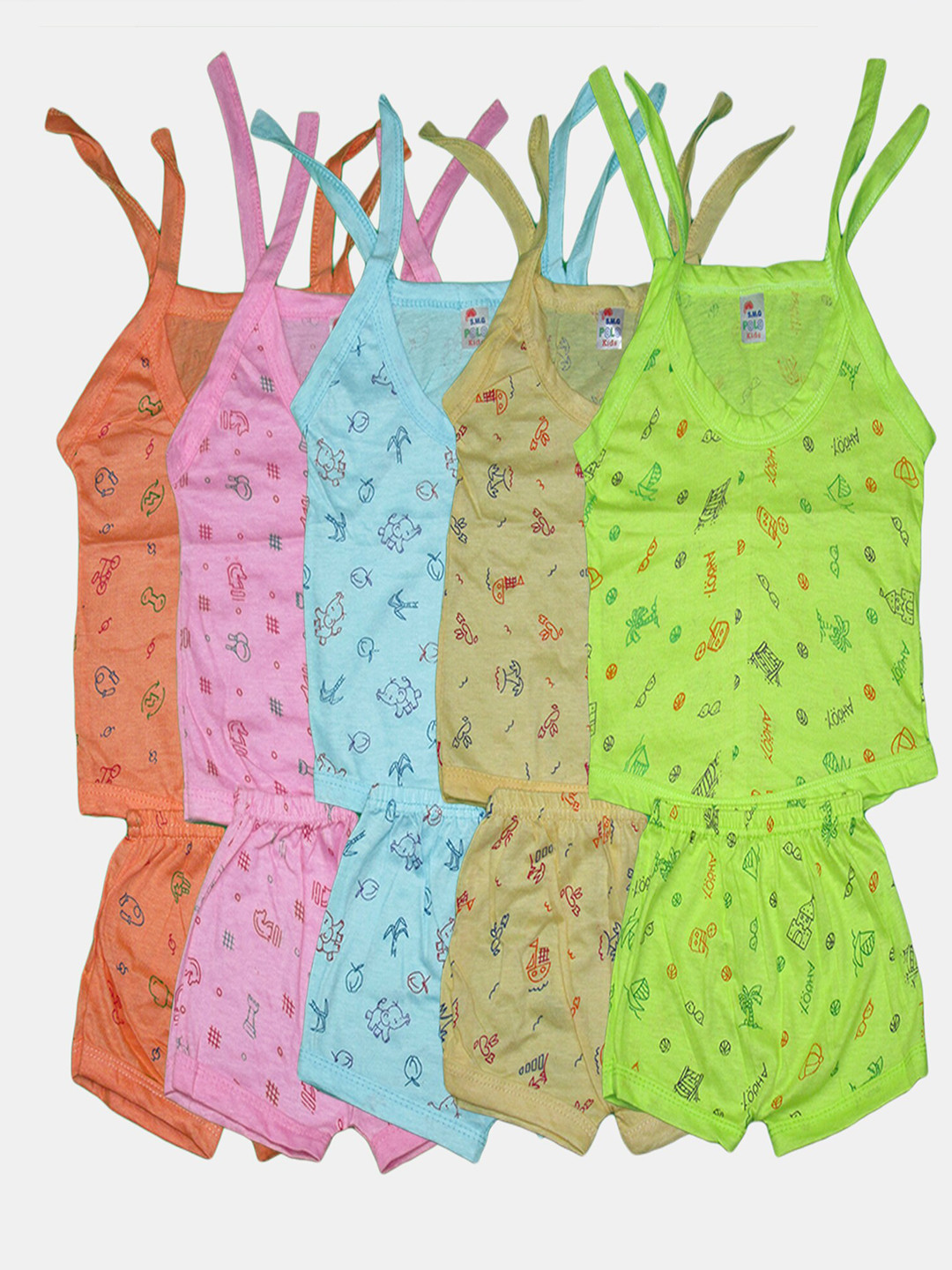 Peerless Wear Pack Of 5 Infants Printed Pure Cotton Top With Shorts