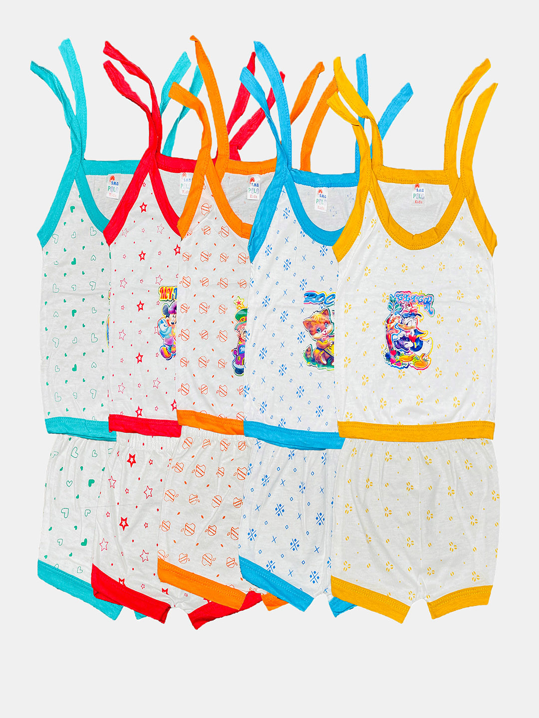 Peerless Wear Kids Pack Of 5 Angry Birds Printed Shoulder Strap Pure Cotton Clothing Set