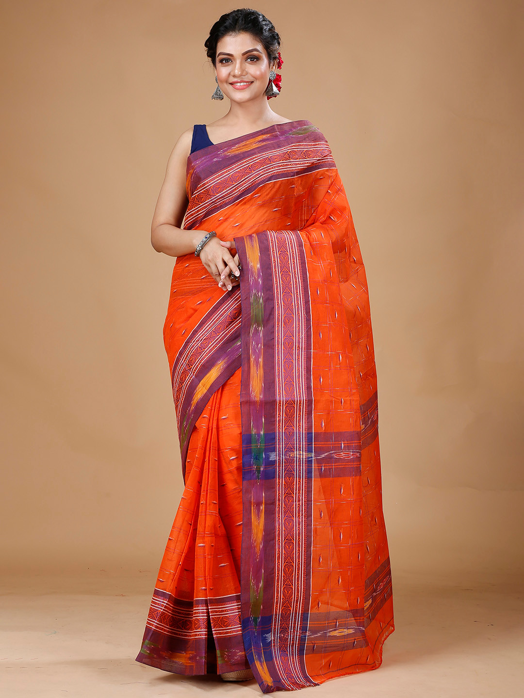SLAGHA Ikkat Woven Design Pure Cotton Taant Saree