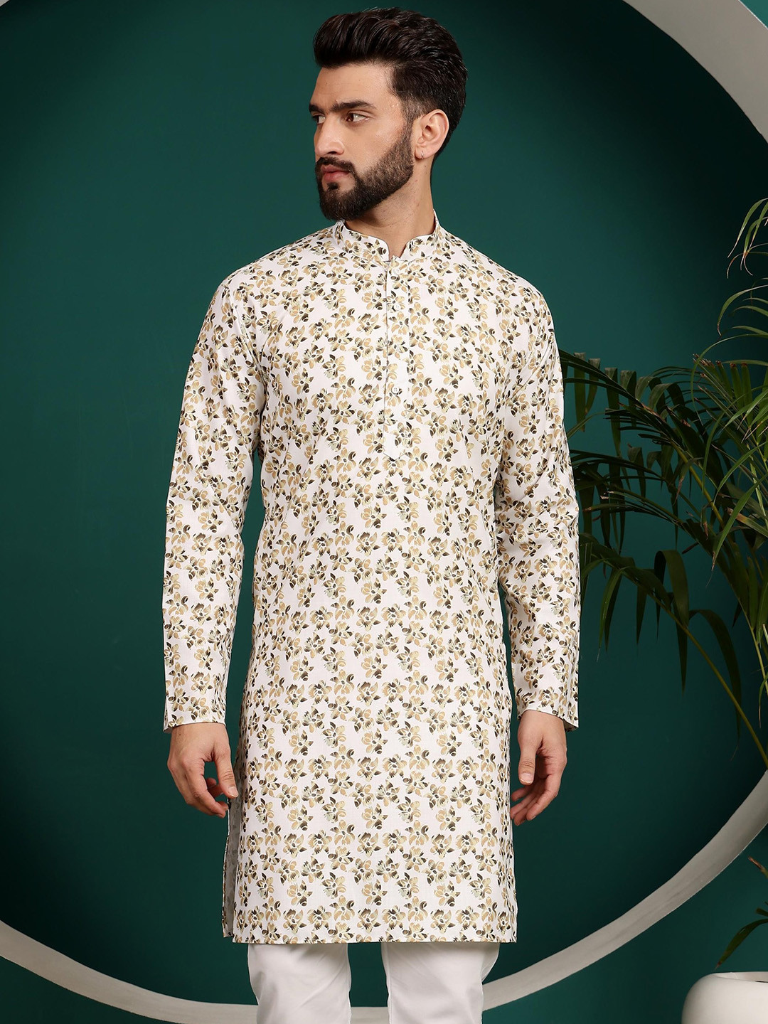 Armaan Ethnic Mandarin Collar Printed Long Sleeves Cotton Kurta