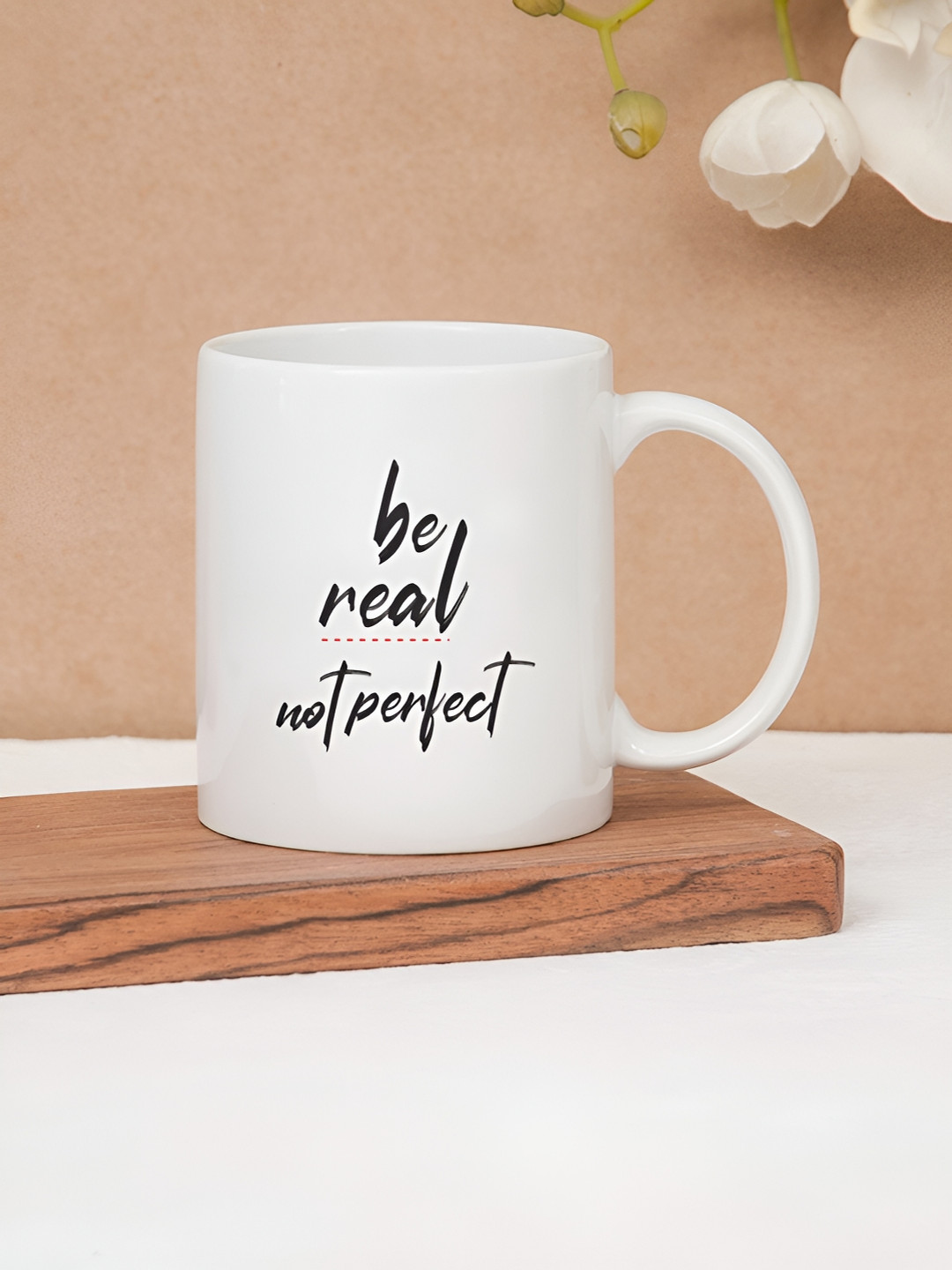 CLAY CRAFT White 1 Piece Real Not Quote Print Fine Ceramic Coffee & Milk Mug, 380 ml