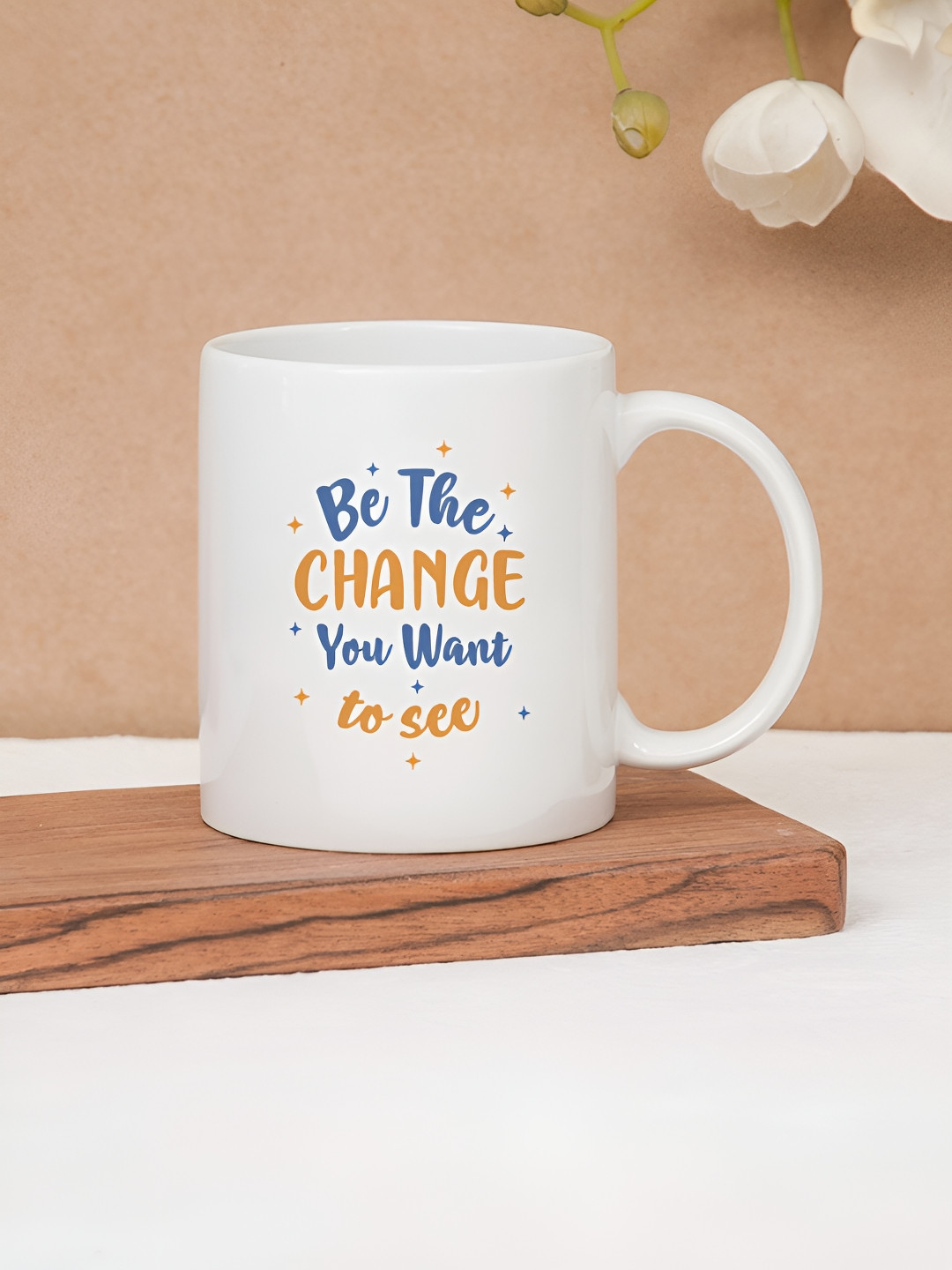 CLAY CRAFT White 1 Piece The Change Quote Print Fine Ceramic Coffee & Milk Mug, 380 ml