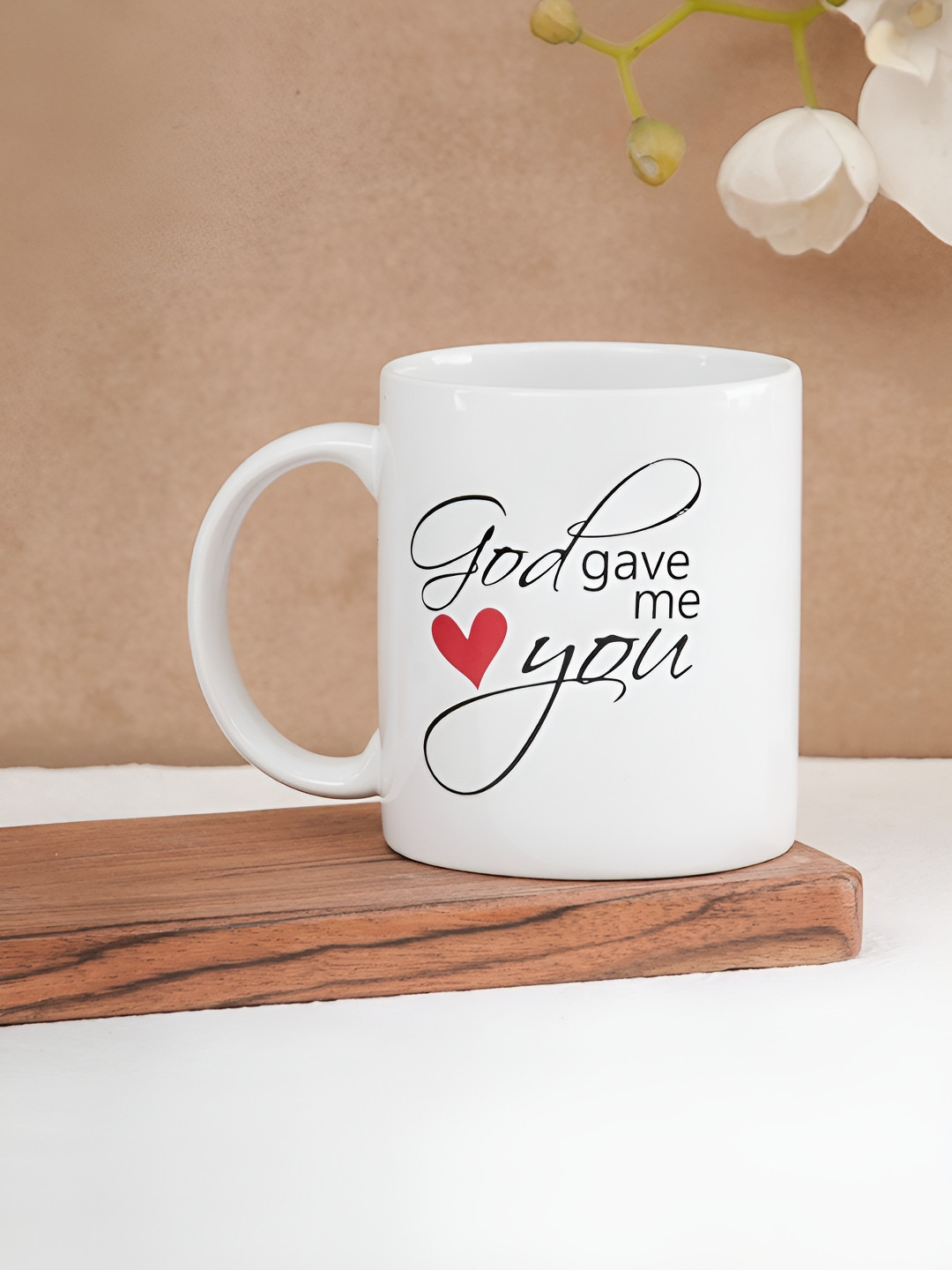 CLAY CRAFT White 1 Piece God Gave You Quote Print Fine Ceramic Coffee & Milk Mug, 380 ml