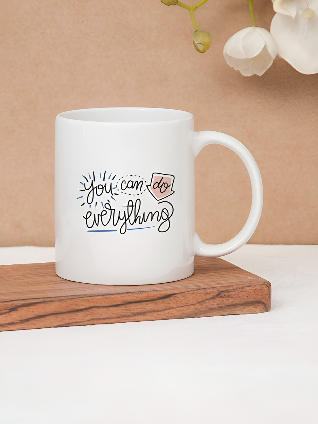CLAY CRAFT White 1 Piece Everything Quote Print Fine Ceramic Coffee & Milk Mug, 380 ml