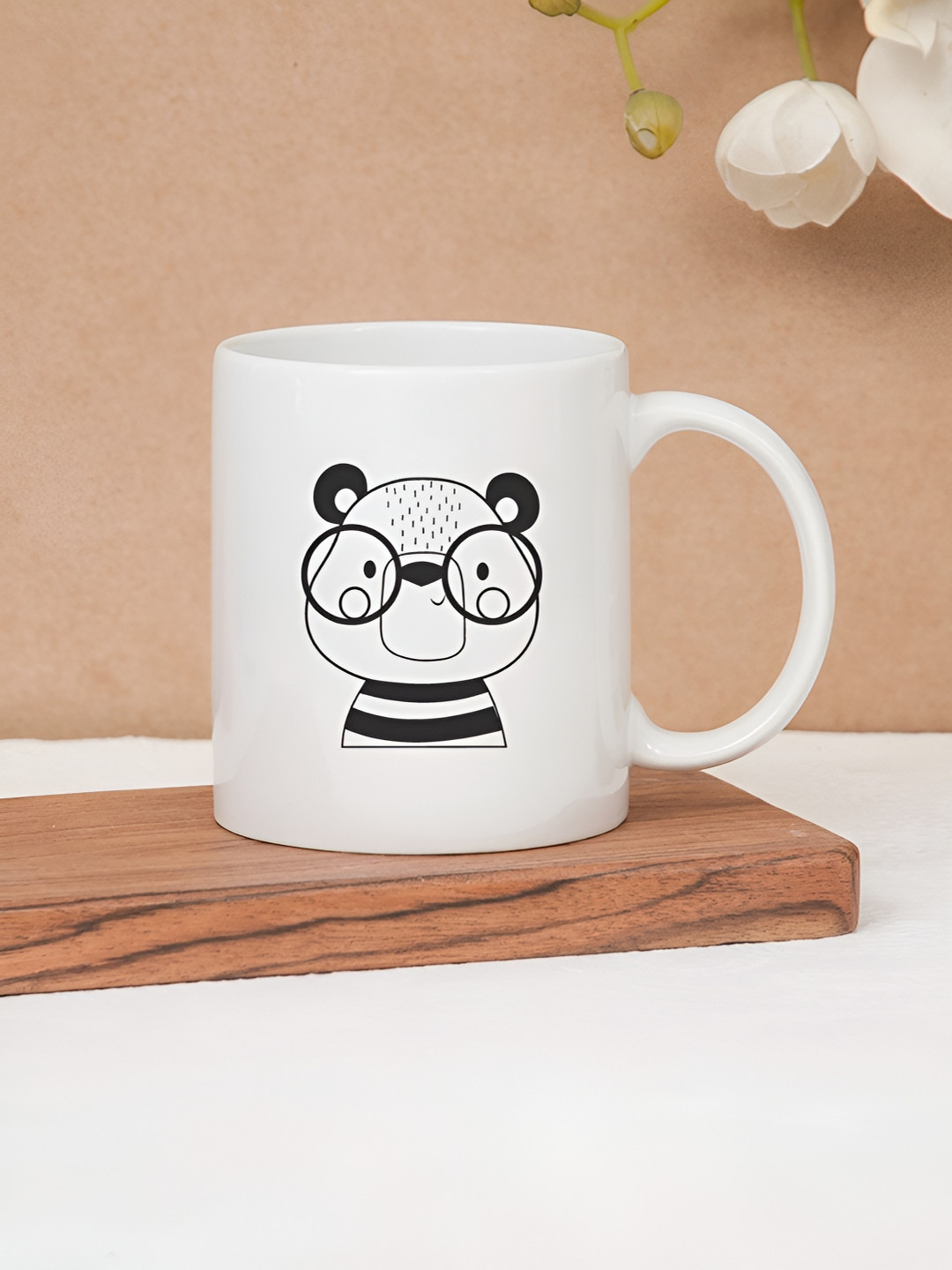 CLAY CRAFT White 1 Piece Cute Panda Face Print Fine Ceramic Coffee & Milk Mug, 380 ml