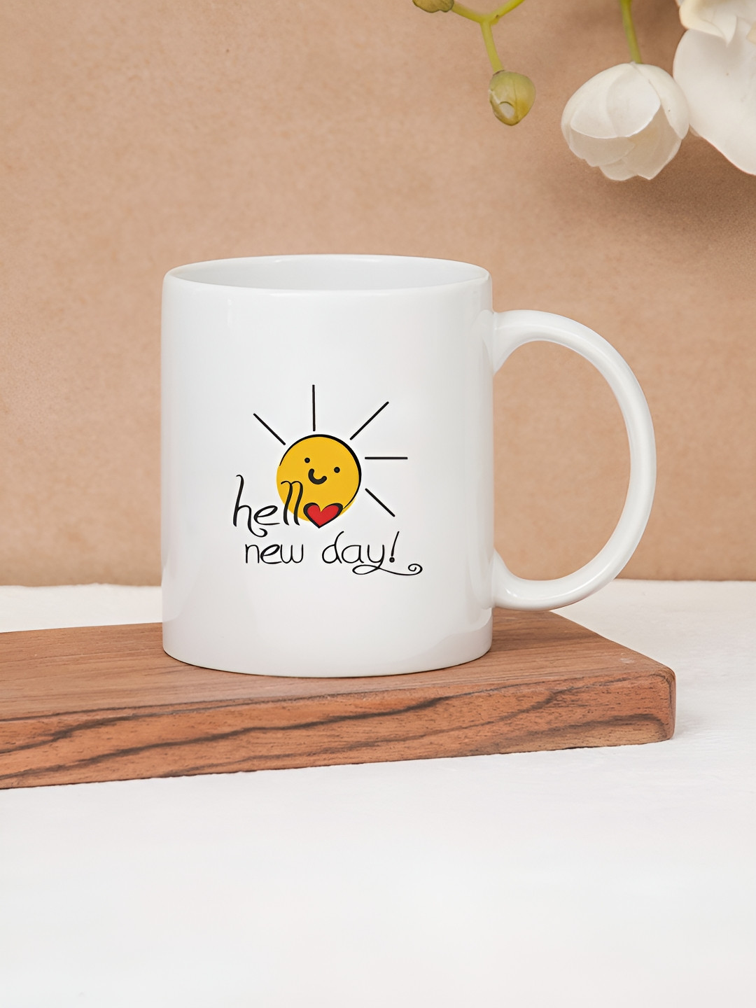 CLAY CRAFT White  1 Piece Good Morning Quote Print Fine Ceramic Coffee & Milk Mug, 380 ml