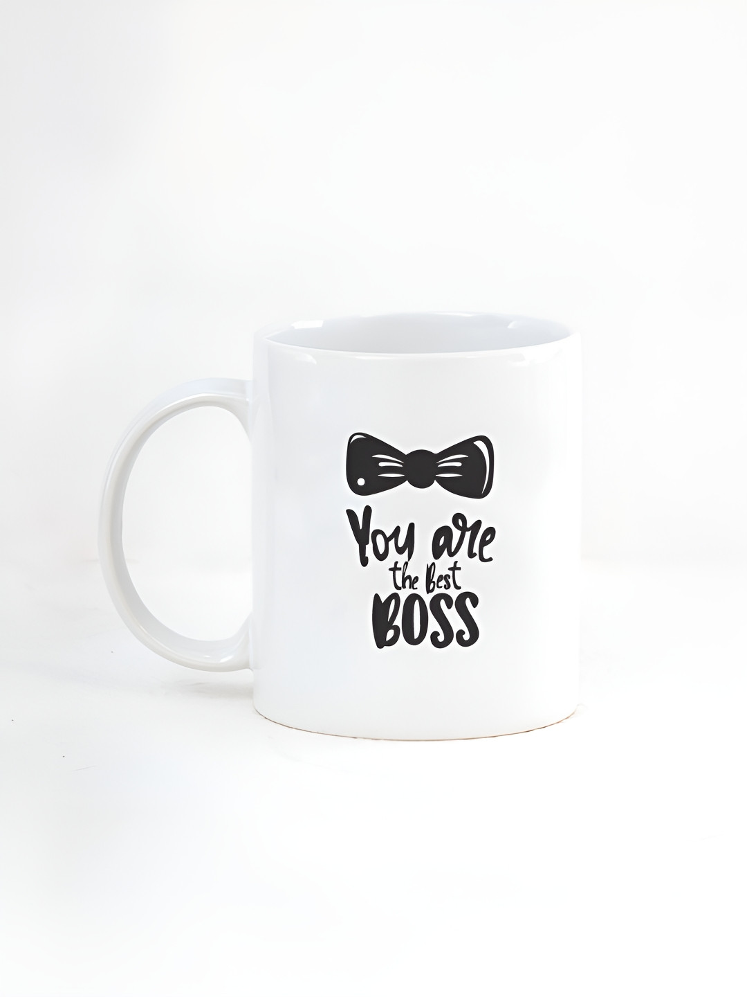 CLAY CRAFT White 1 Piece Best Boss Quote Print Fine Ceramic Office Coffee Mug, 380 ml