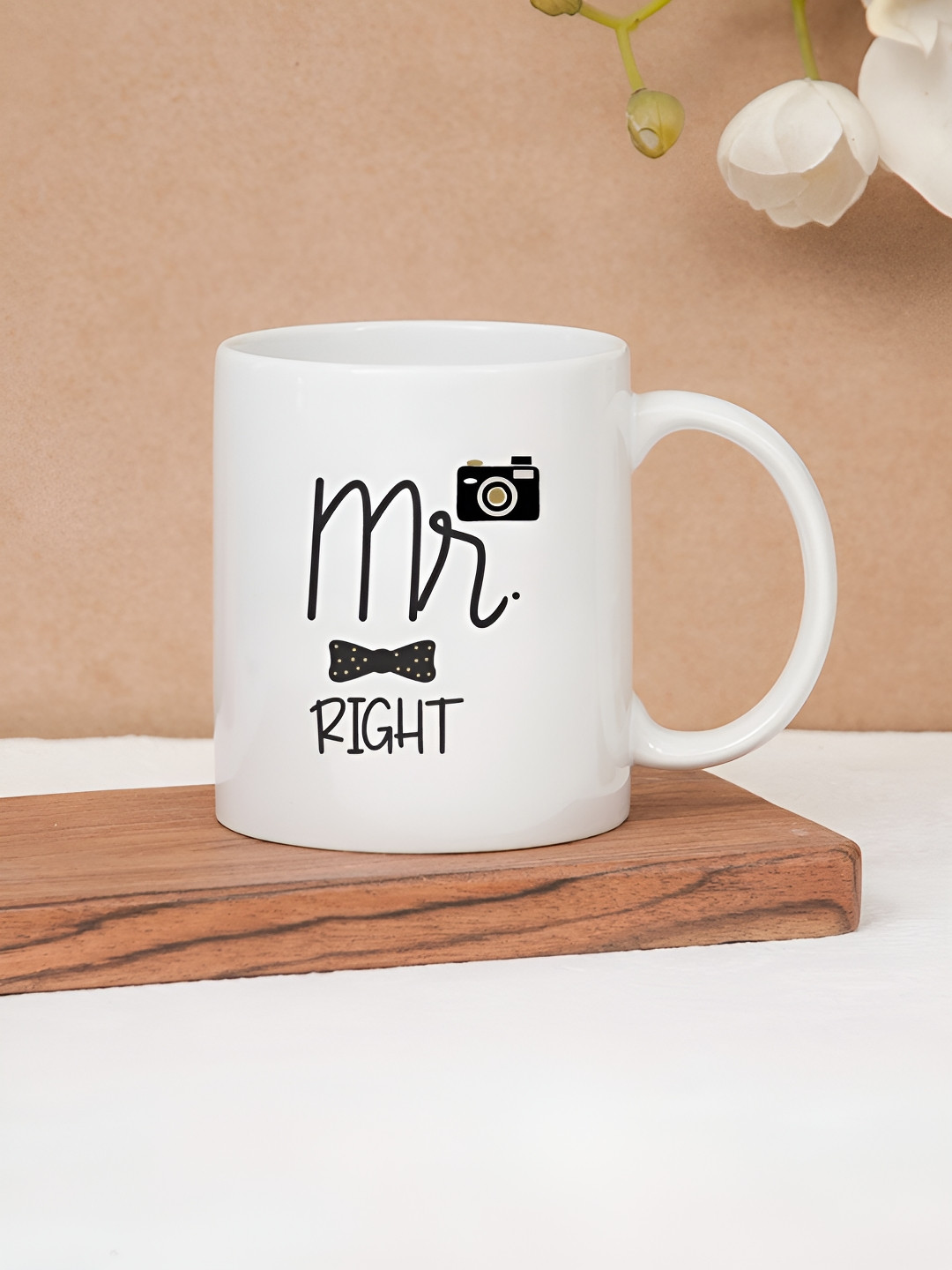 CLAY CRAFT White  1 Piece Mr RIGHT Quote Print Fine Ceramic - Coffee & Milk Mug, 380 ml
