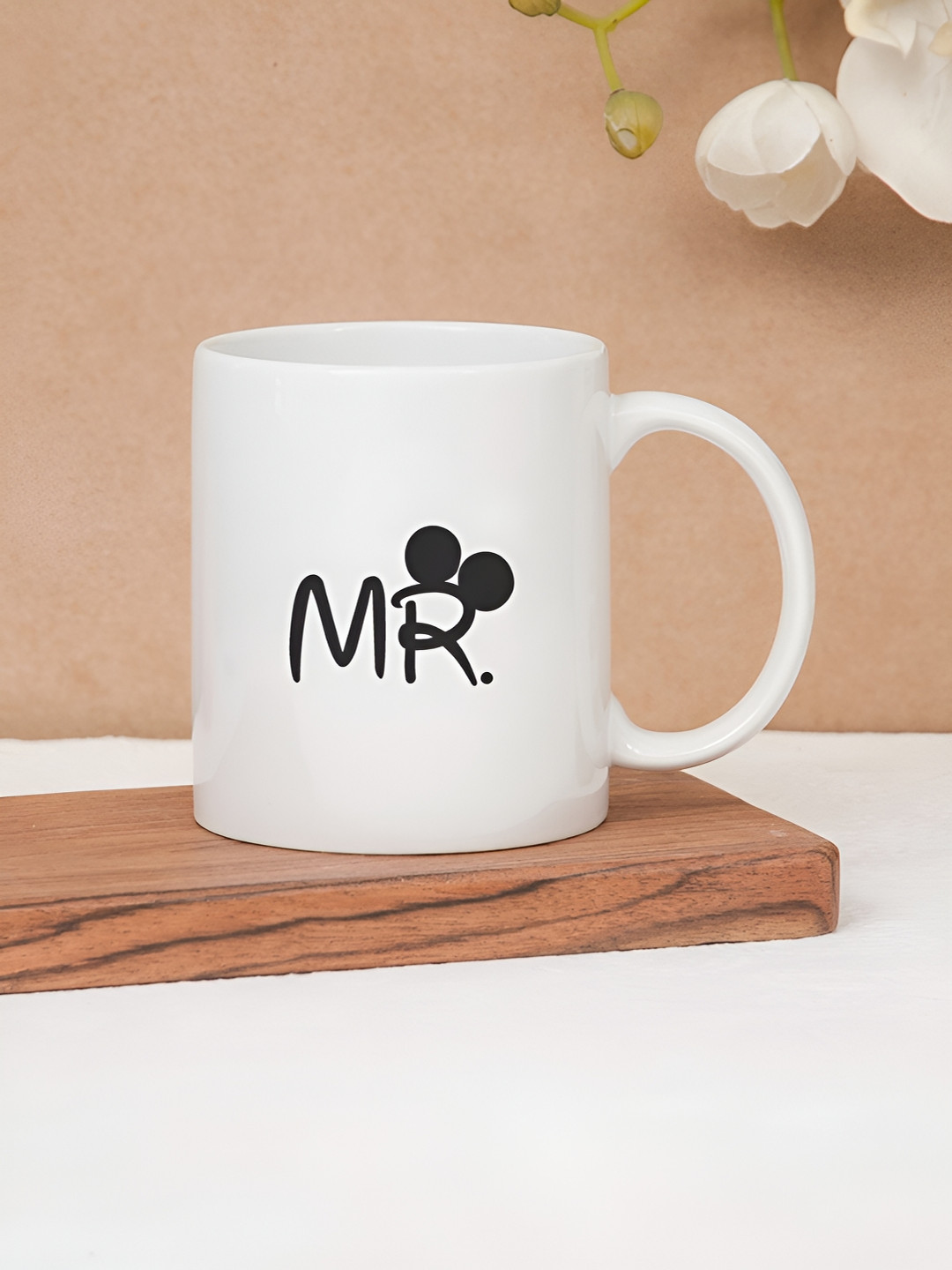 CLAY CRAFT White 1 Piece Mr Print Fine Ceramic - Coffee & Milk Mug for Him, 380 ml