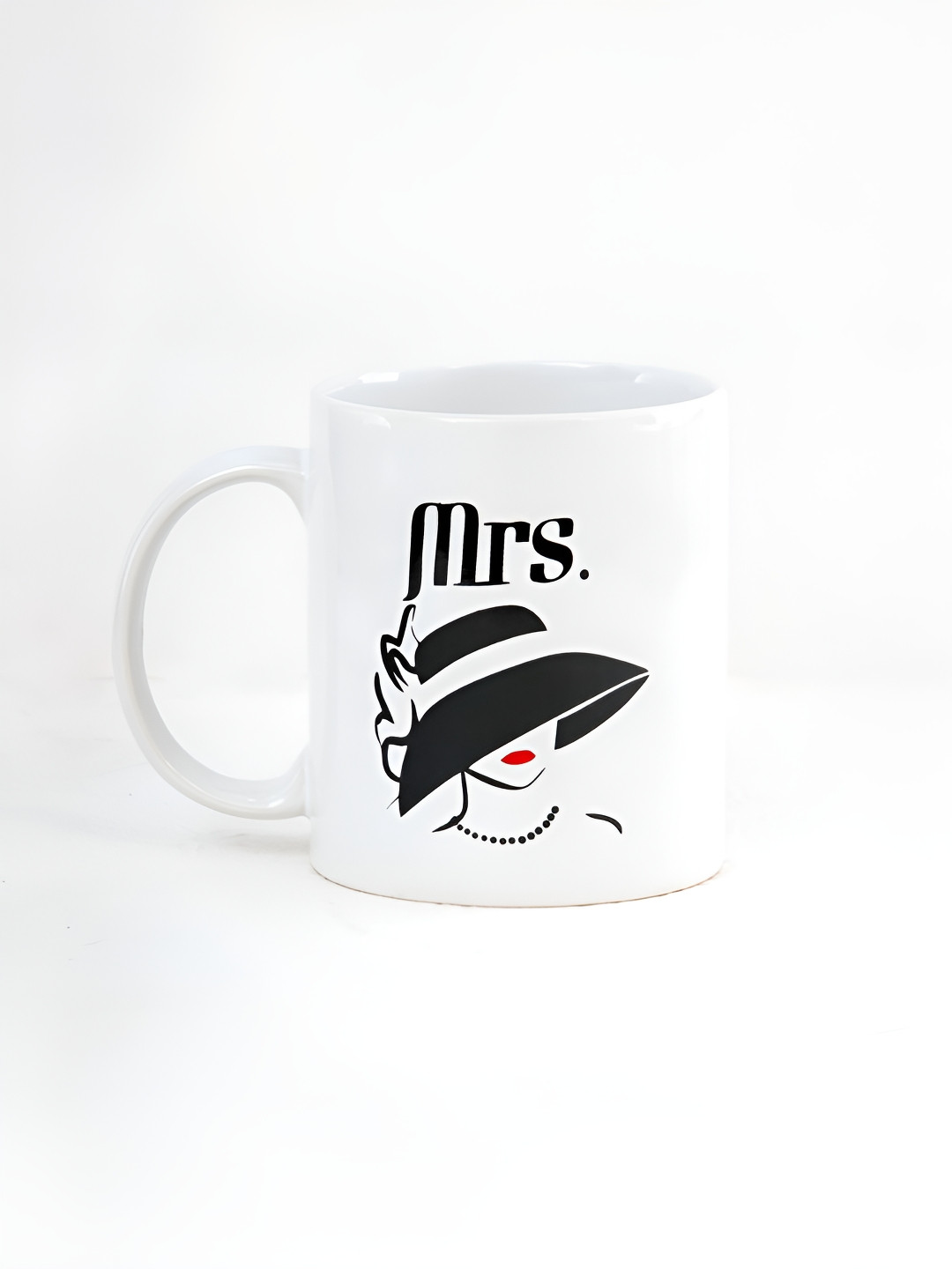CLAY CRAFT White 1 Piece Mrs Print Fine Ceramic Coffee & Milk Mug for Her, 380 ml