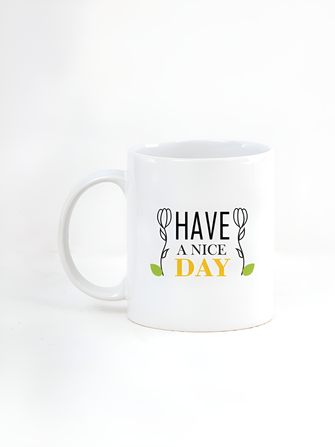 CLAY CRAFT White 1 Piece Nice Day Quote Print Fine Ceramic - Coffee & Milk Mug, 380 ml