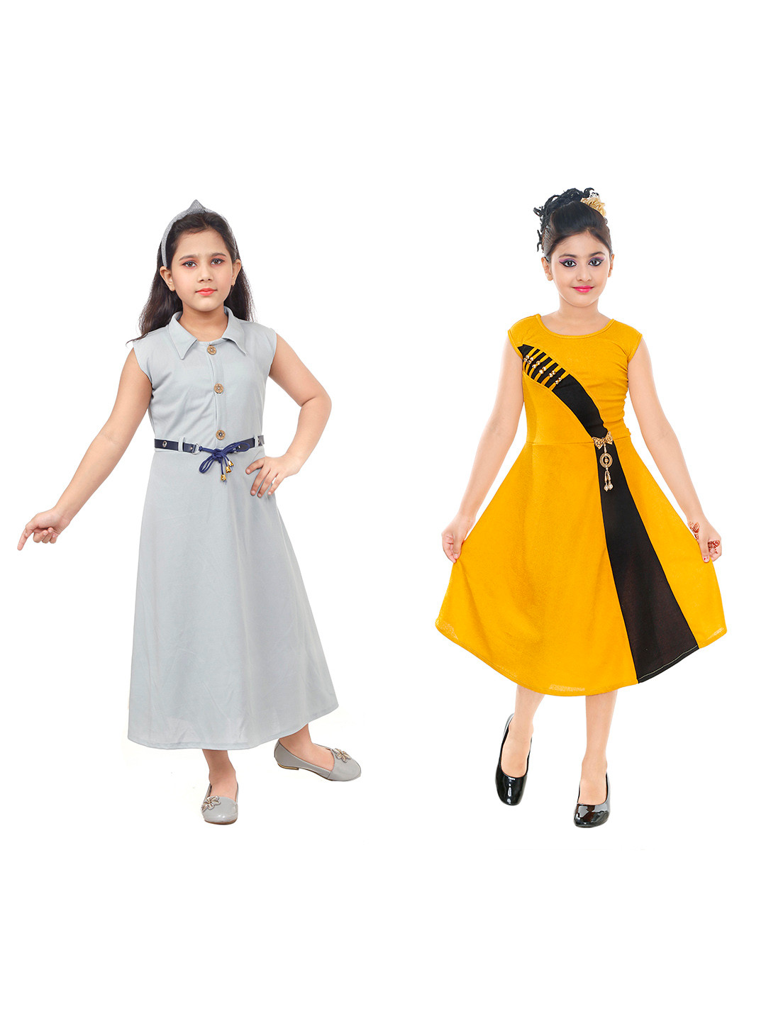 BAESD Girls Pack Of 2 A-Line Curved Maxi Dress