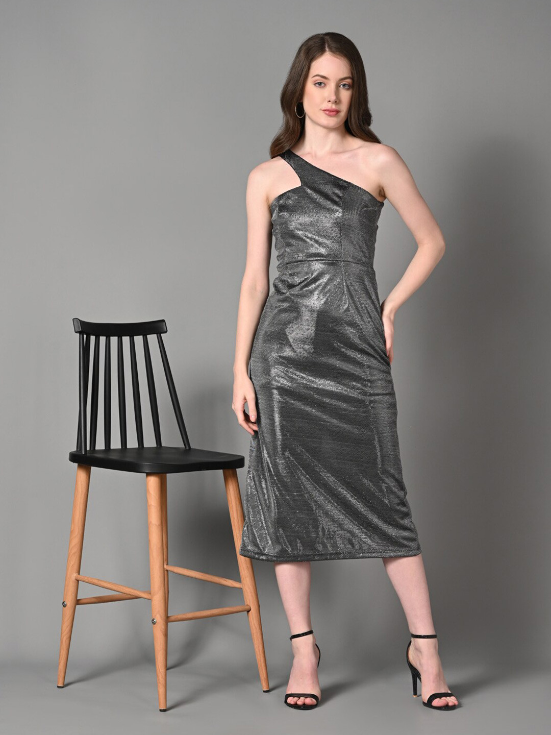 Justin Whyte Reese One Shoulder Sheath Midi Dress