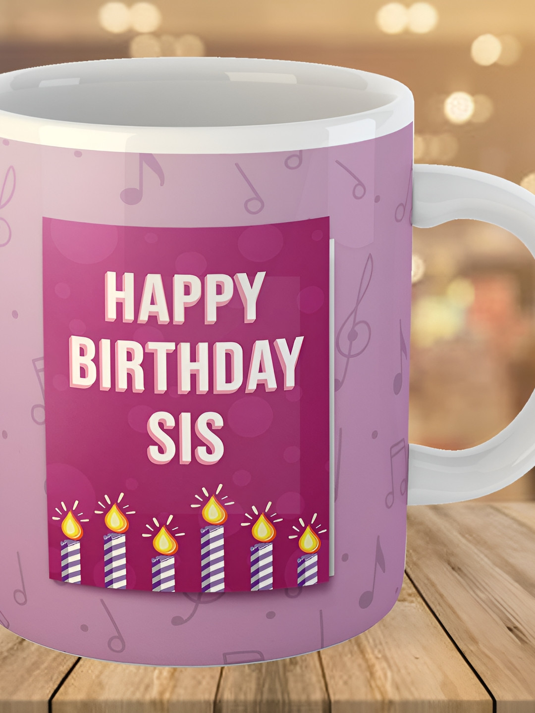 Keviv Purple & White Happy Birthday Sister Printed Ceramic Glossy Coffee Mug 325 ml