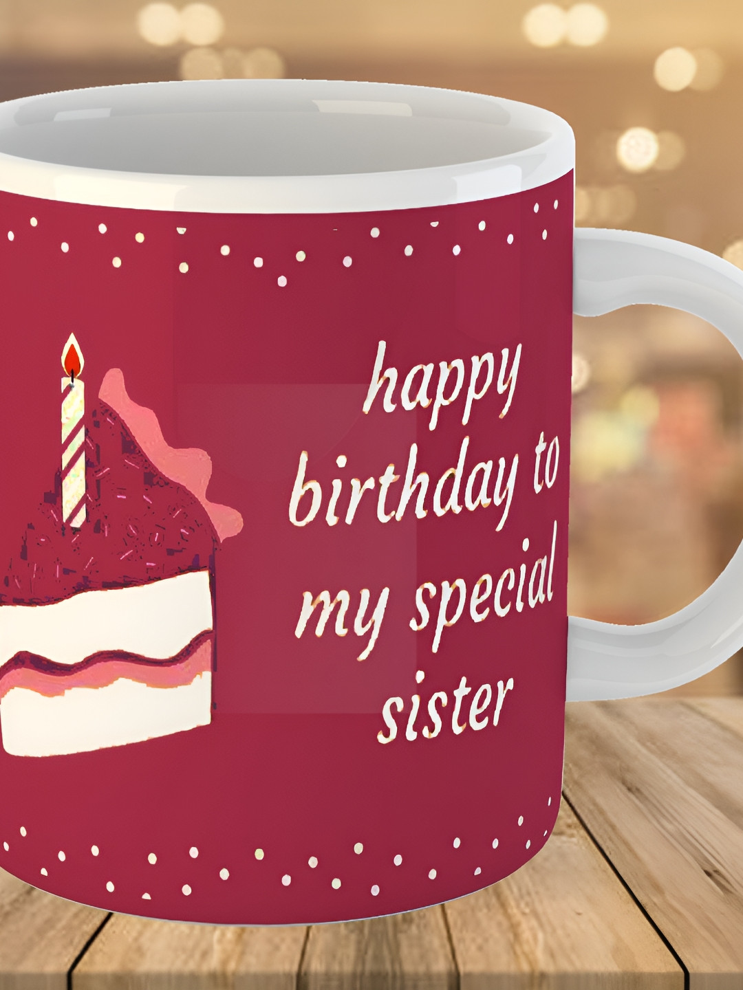 Keviv Red & White Happy Birthday Sister Printed Ceramic Glossy Coffee Mug 325 ml
