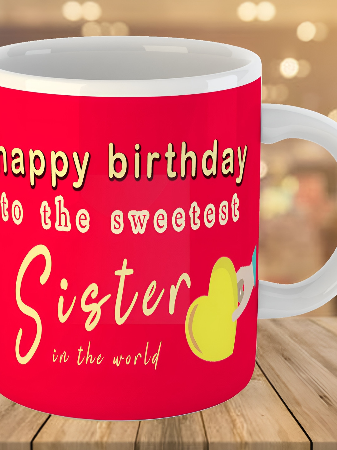 Keviv Red & Yellow Text or Slogans Printed Ceramic Glossy Mug 325 ml