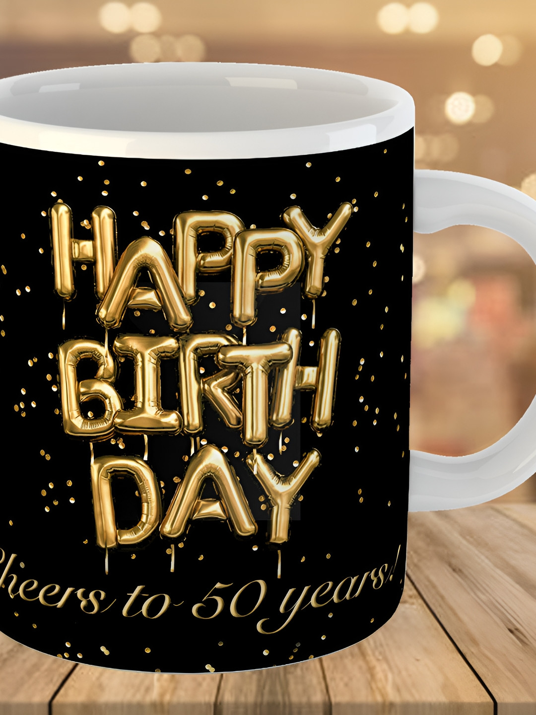 Keviv Black & White 50th Happy Birthday Printed Ceramic Glossy Mug 325 ml