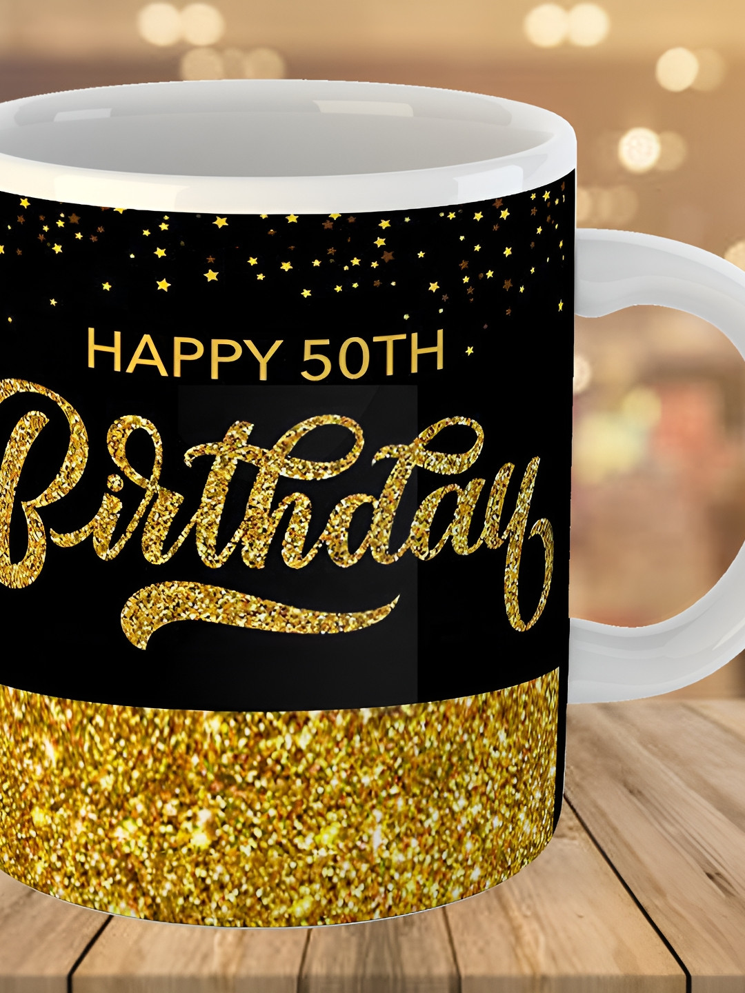 Keviv Black & Yellow 50th Happy Birthday Printed Ceramic Glossy Mug 325 ml