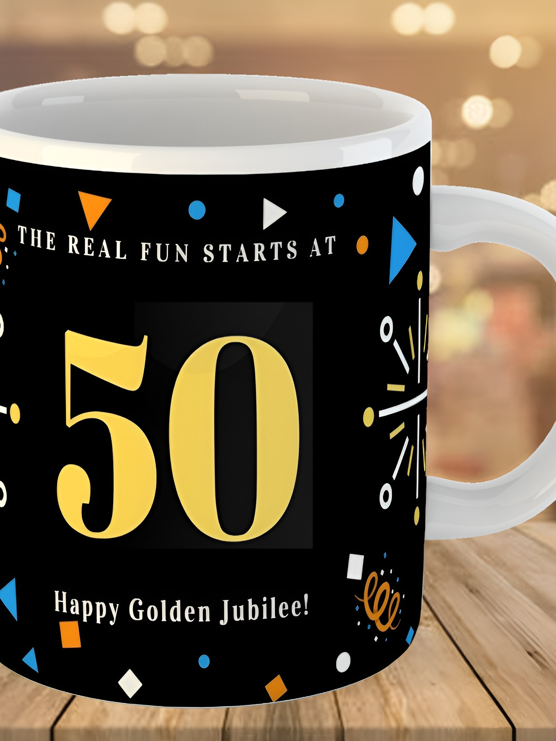 Keviv Black & Yellow 50th Happy Birthday Printed Ceramic Glossy Mug 325 ml
