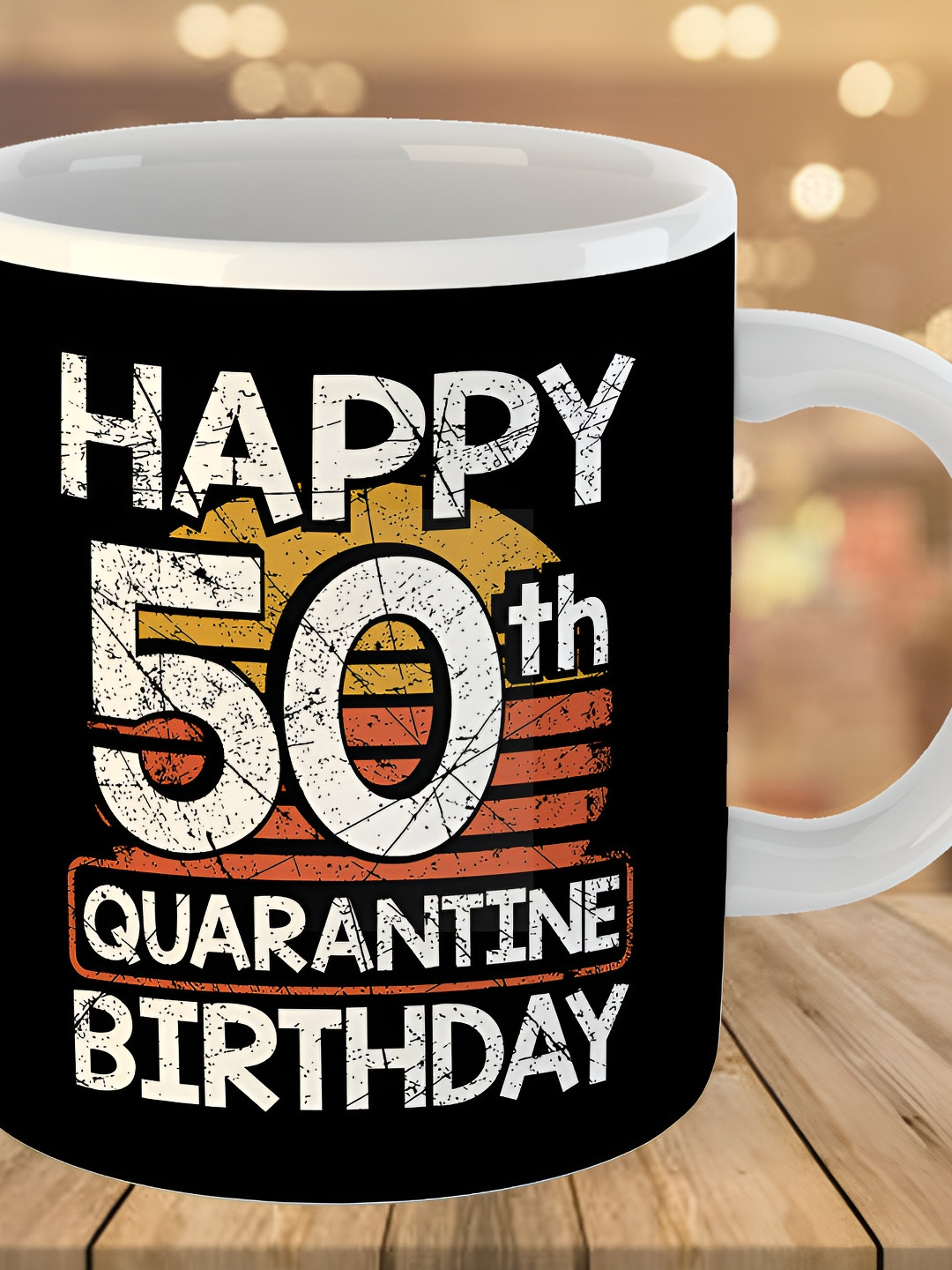 Keviv Black & White 50th Happy Birthday Printed Ceramic Glossy Mug 325 ml