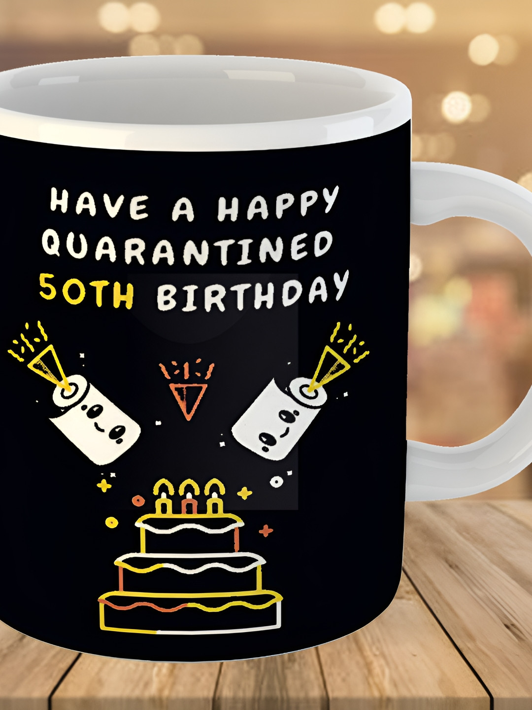 Keviv Black & White 50th Happy Birthday Printed Ceramic Glossy Coffee Mug 325 ml