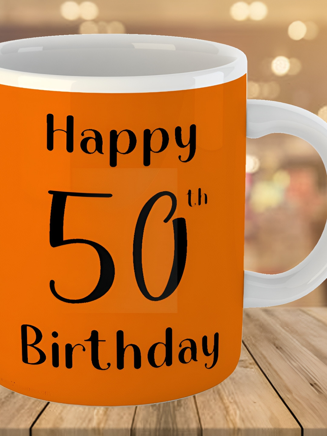 Keviv Orange & Black 50th Happy Birthday Printed Ceramic Glossy Coffee Mug 325 ml