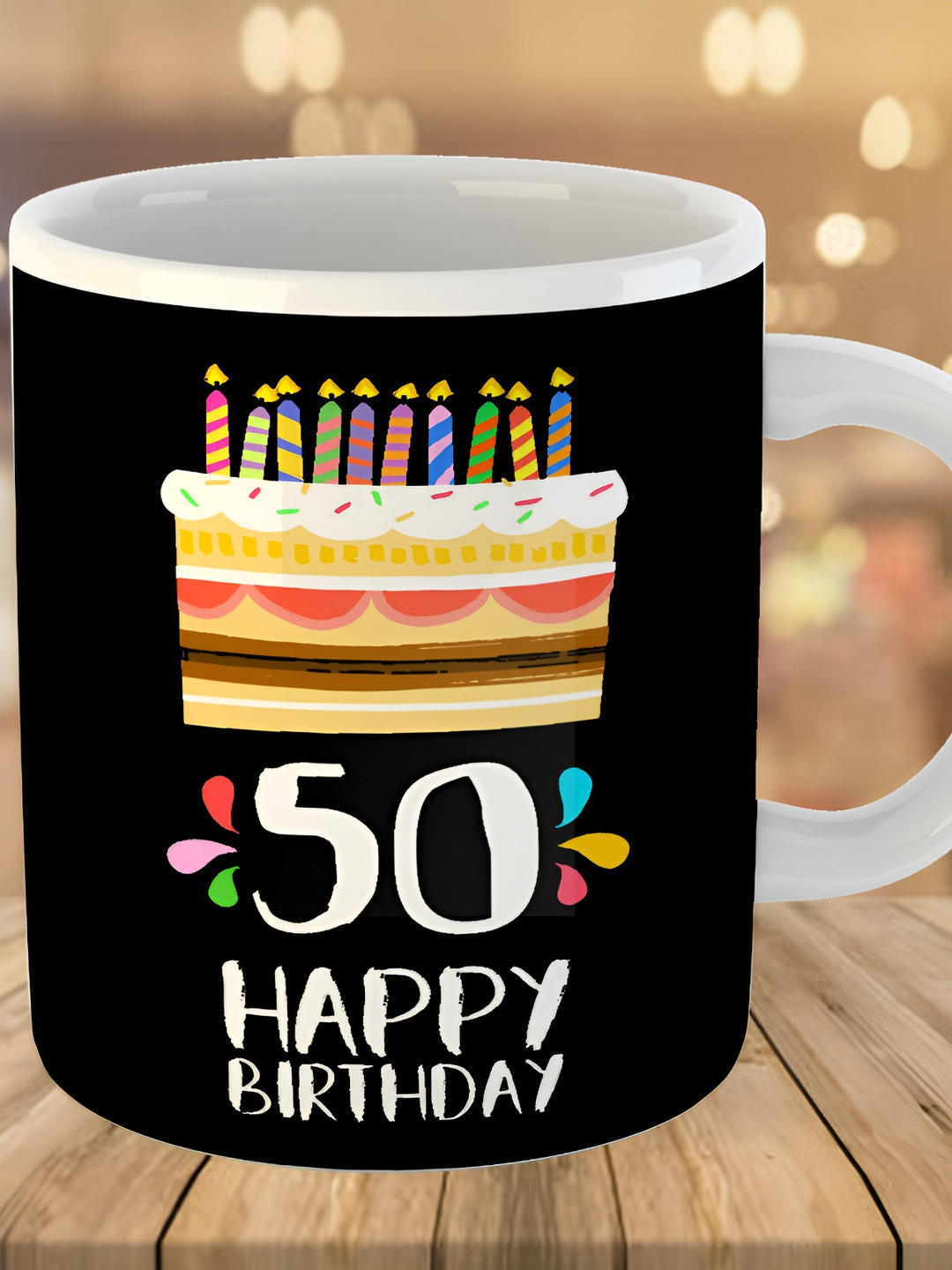 Keviv Black & White 50th Happy Birthday Printed Ceramic Glossy Coffee Mug 325 ml
