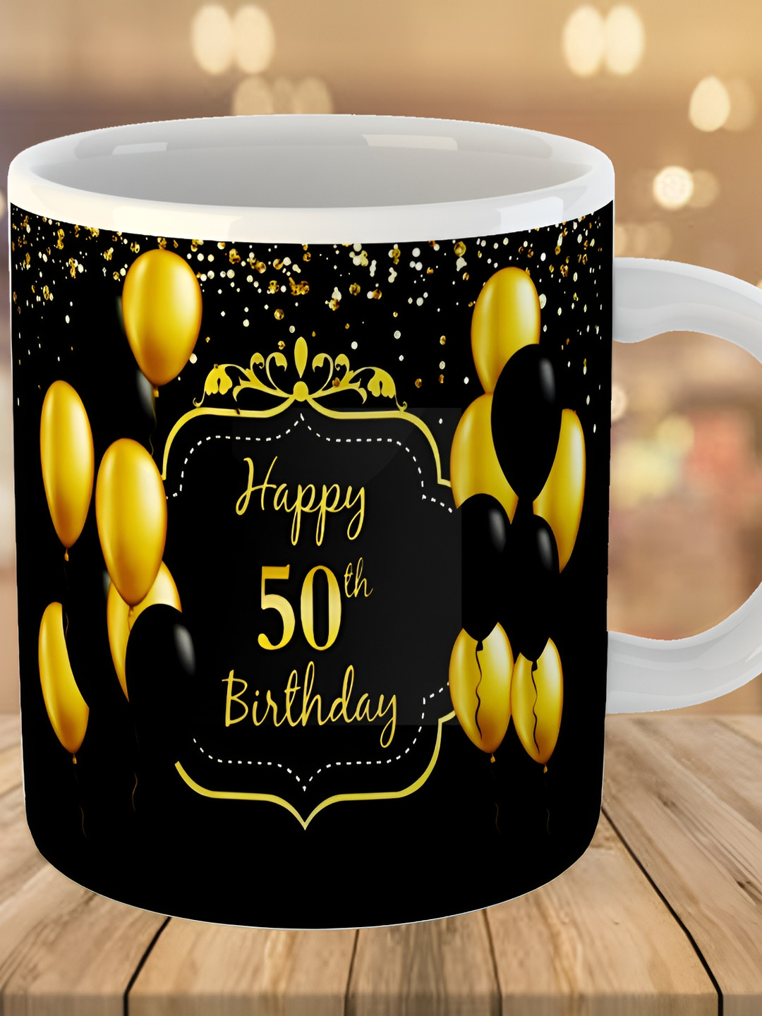 Keviv Black & White 50th Happy Birthday Printed Ceramic Glossy Coffee Mug 325 ml