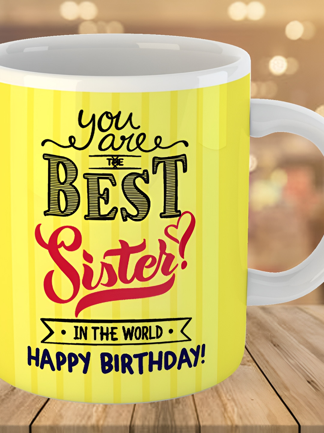 Keviv Yellow & Red Text or Slogans Printed Ceramic Glossy Mug 325 ml
