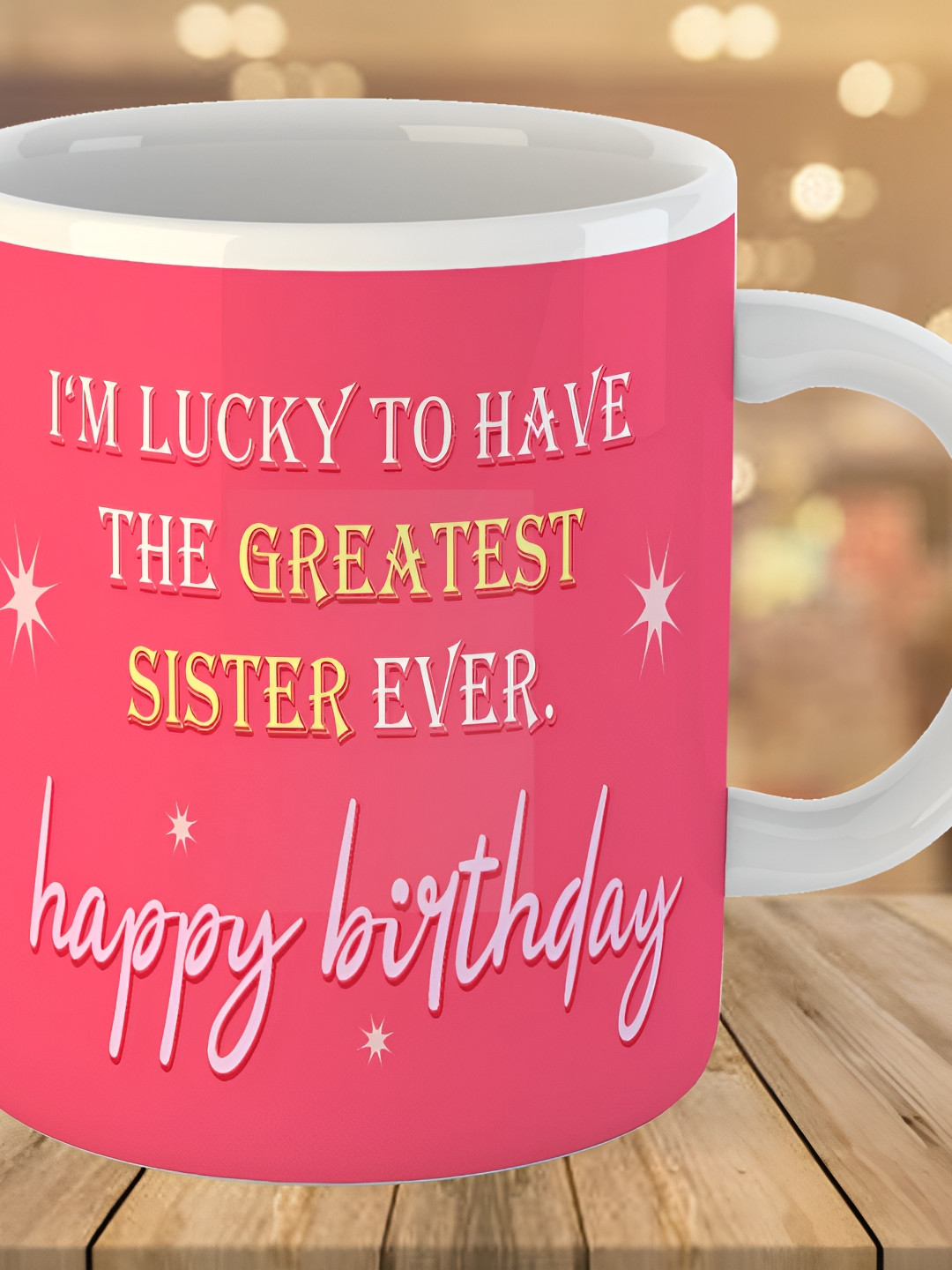 Keviv Pink & White Happy Birthday Sister Printed Ceramic Glossy Coffee Mug 325 ml