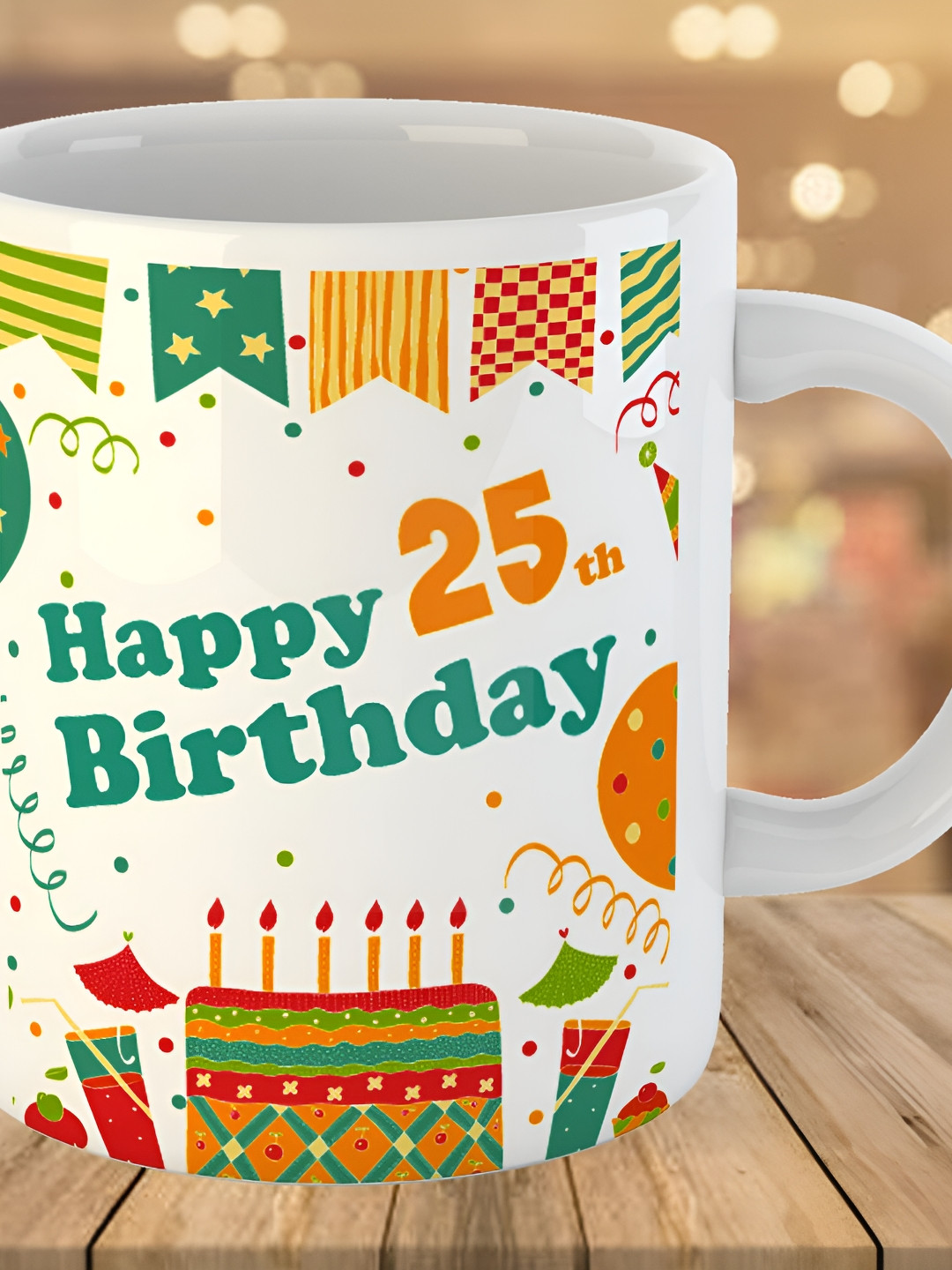 Keviv White & Green Text or Slogans Printed Ceramic Glossy Mug 325 ml