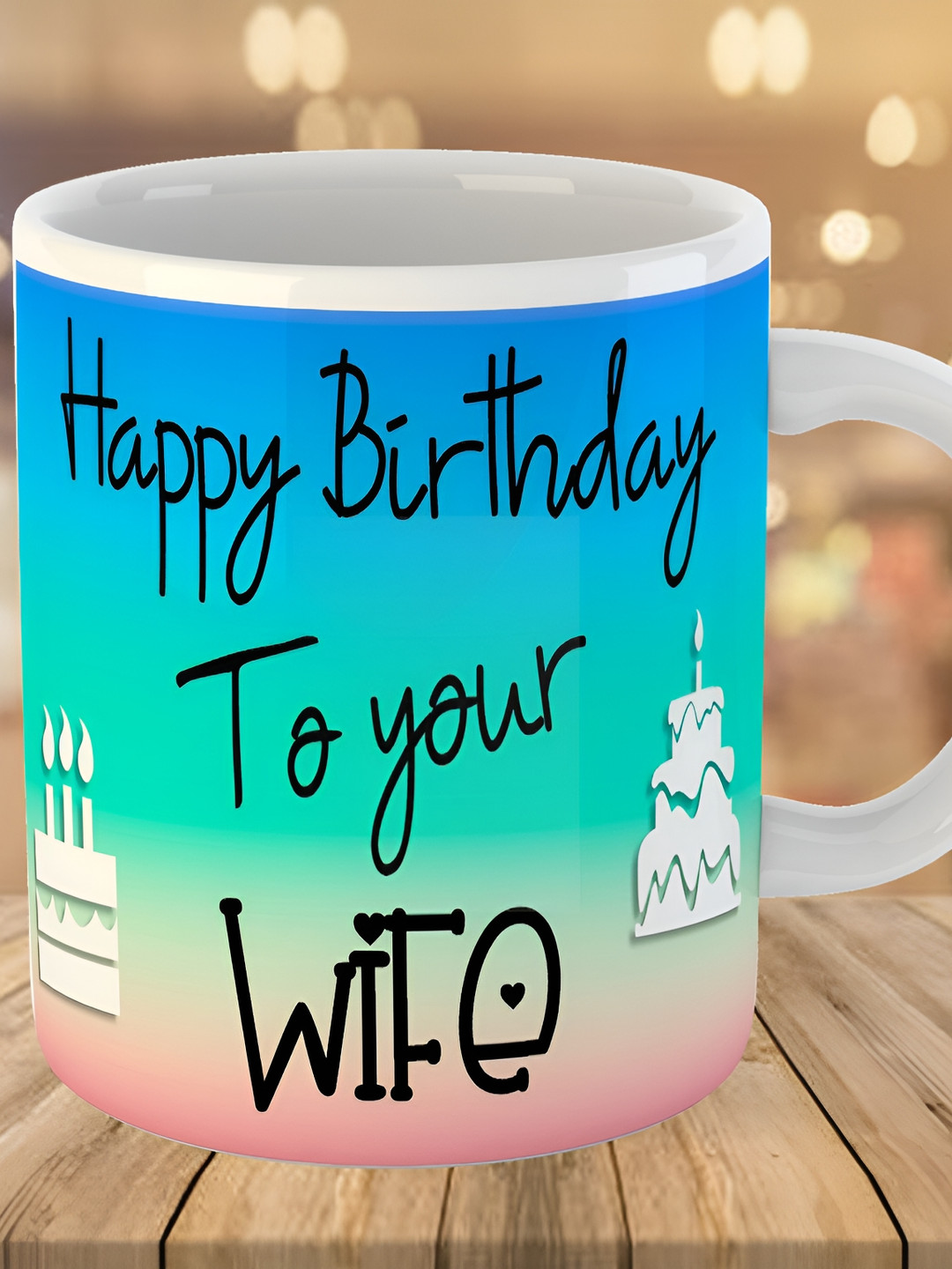 Keviv Blue & Green Text or Slogans Printed Ceramic Glossy Mug 325 ml