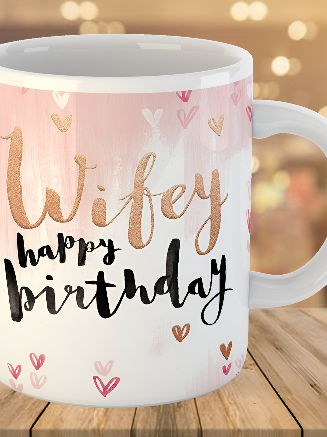 Keviv White & Black Happy Birthday Wifey Printed Ceramic Glossy Coffee Mug 325 ml