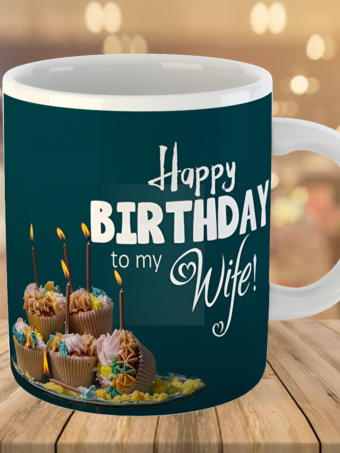 Keviv Teal & White Text or Slogans Printed Ceramic Glossy Mug 325 ml