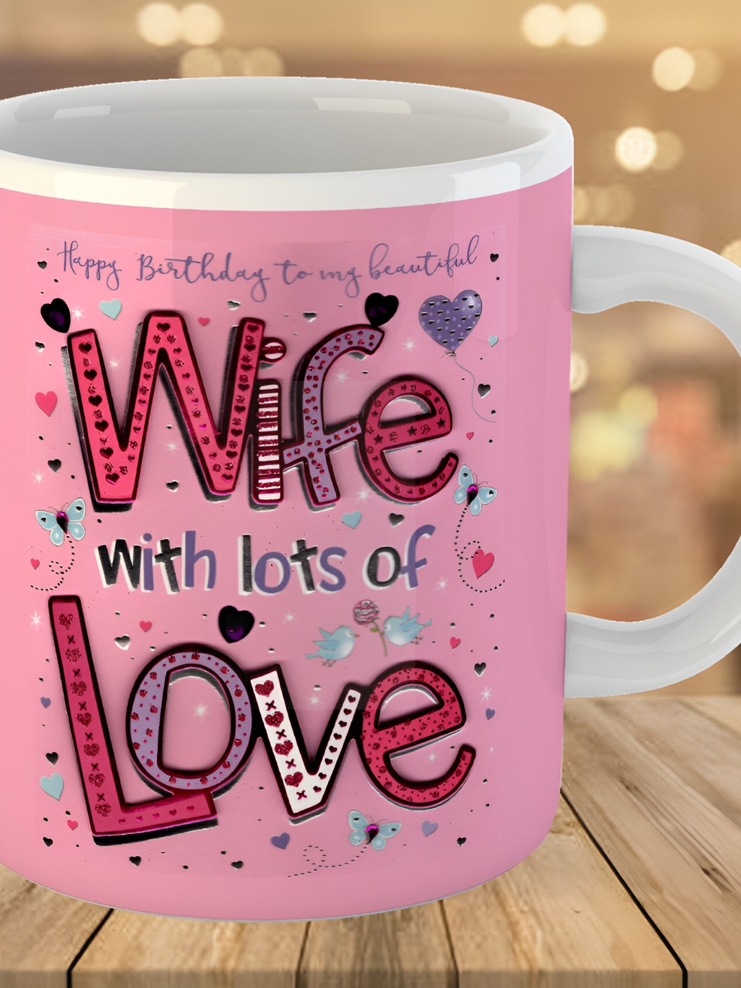 Keviv Pink & Red Text or Slogans Printed Ceramic Glossy Mug 325 ml