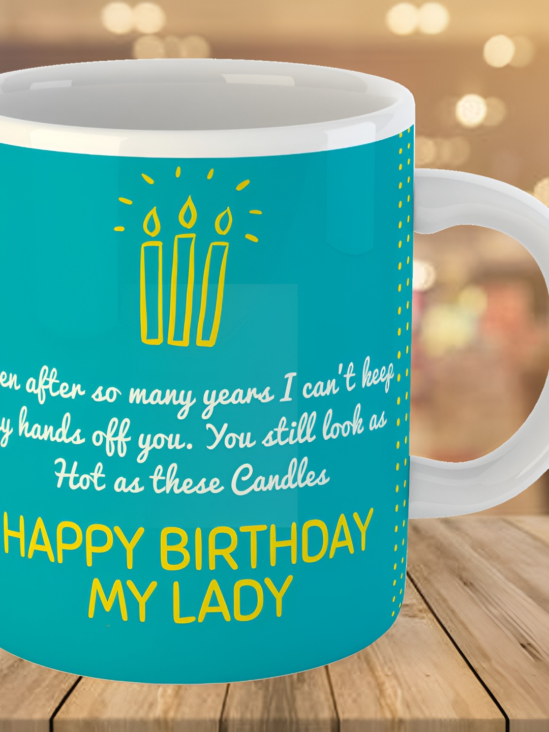 Keviv Blue & Yellow Text or Slogans Printed Ceramic Glossy Mug 325 ml