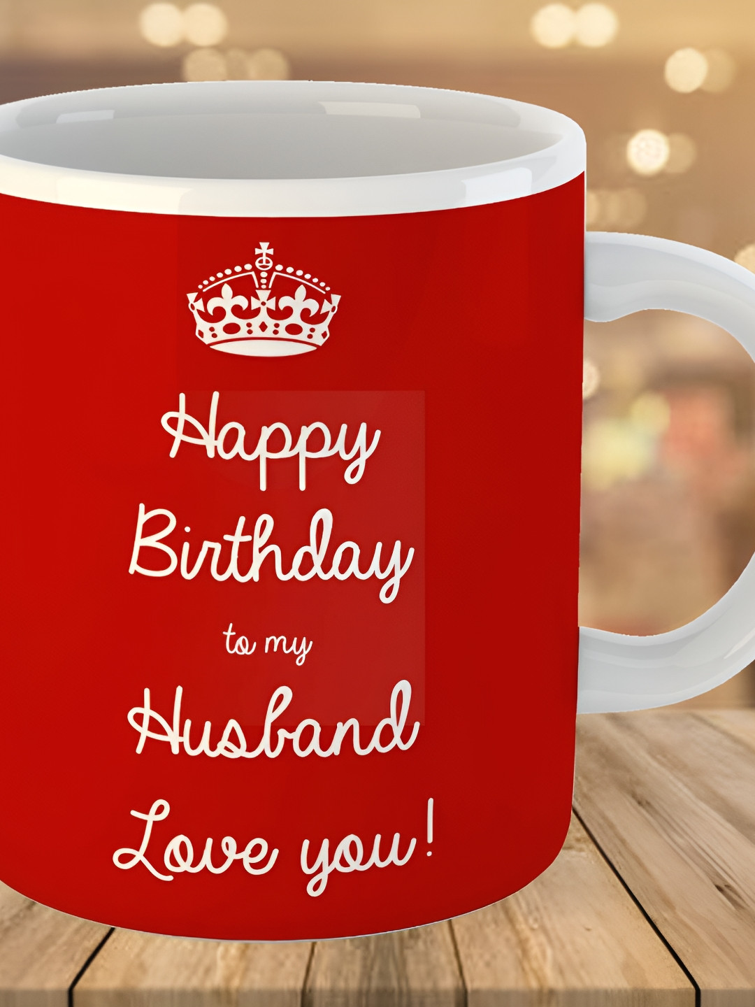 Keviv Red & White Happy Birthday Husband Printed Ceramic Glossy Coffee Mug 325 ml