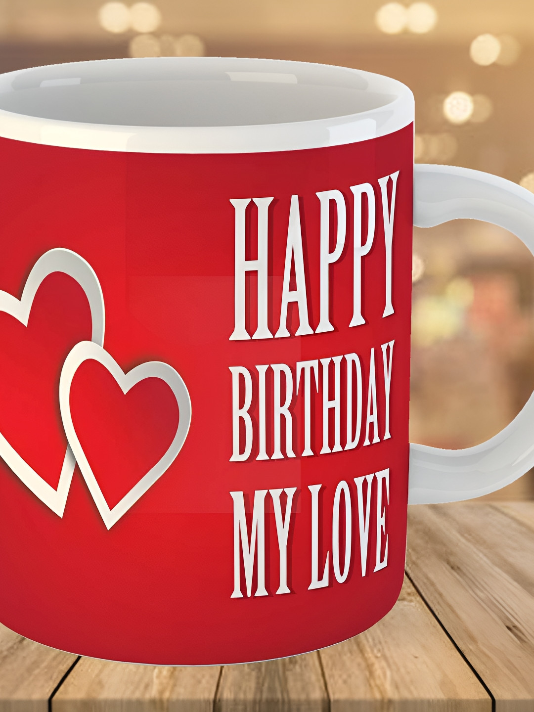 Keviv Red & White Happy Birthday Husband Printed Ceramic Glossy Mug 325 ml