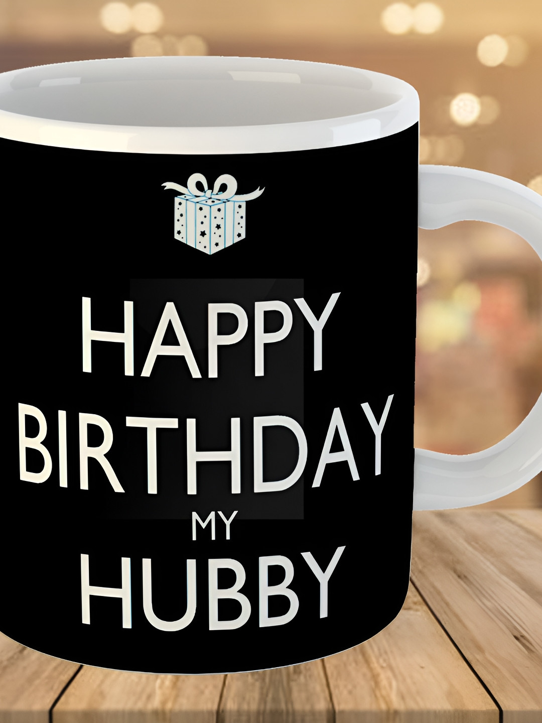Keviv Black & White Happy Birthday Hubby Printed Ceramic Glossy Mug 325 ml